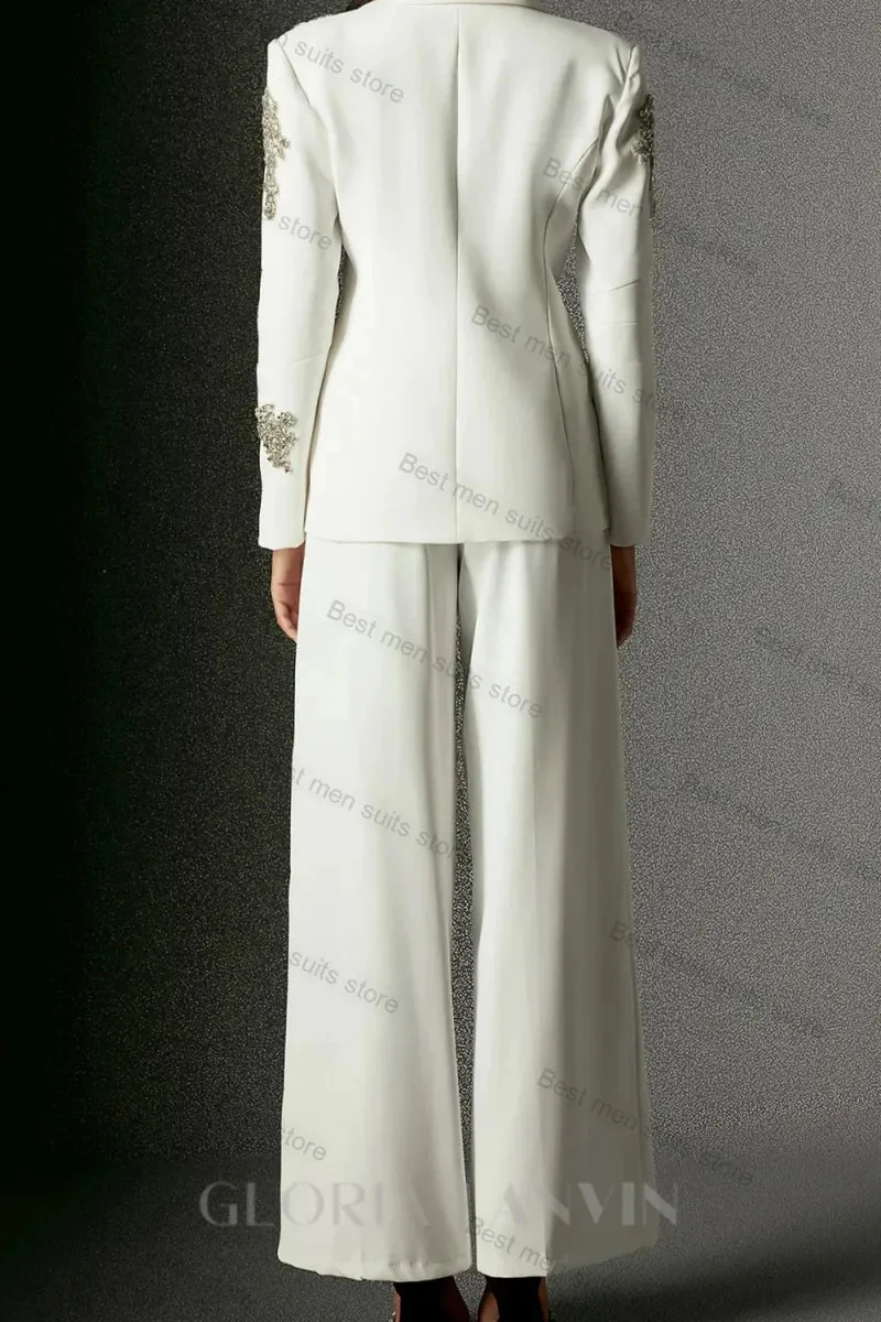 Winee Rhinestones embellished Blazer Set White