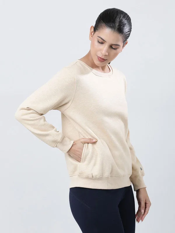 Women Beige Solid Sweatshirts-CROSS CHILL SWEAT SHIRT_Beige
