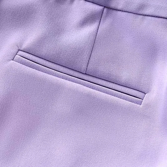 Women Lavender Pantsuit Fitted Blazer   Mid-High Rise Trousers Pantsuit Suit Office Wear