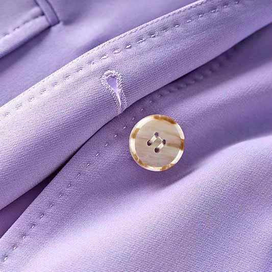 Women Lavender Pantsuit Fitted Blazer   Mid-High Rise Trousers Pantsuit Suit Office Wear