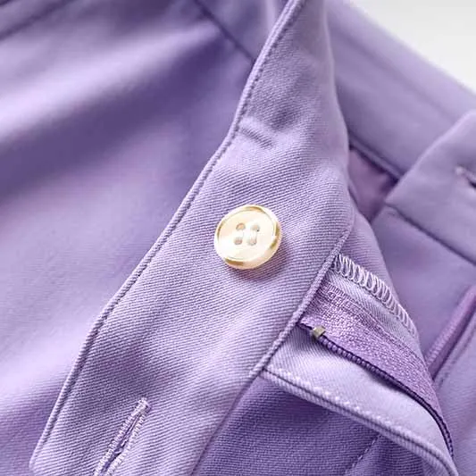 Women Lavender Pantsuit Fitted Blazer   Mid-High Rise Trousers Pantsuit Suit Office Wear