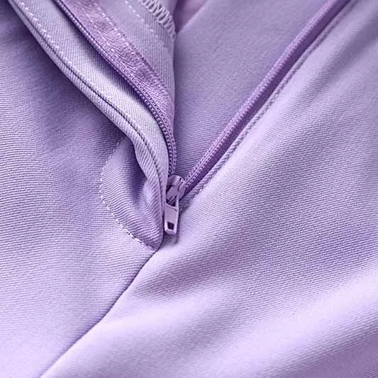 Women Lavender Pantsuit Fitted Blazer   Mid-High Rise Trousers Pantsuit Suit Office Wear