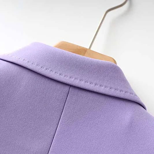Women Lavender Pantsuit Fitted Blazer   Mid-High Rise Trousers Pantsuit Suit Office Wear