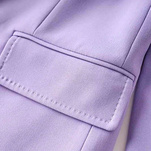Women Lavender Pantsuit Fitted Blazer   Mid-High Rise Trousers Pantsuit Suit Office Wear
