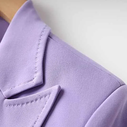 Women Lavender Pantsuit Fitted Blazer   Mid-High Rise Trousers Pantsuit Suit Office Wear