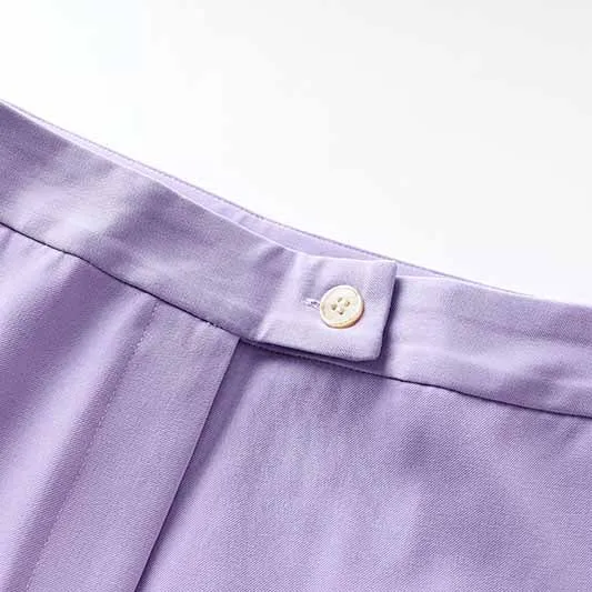 Women Lavender Pantsuit Fitted Blazer   Mid-High Rise Trousers Pantsuit Suit Office Wear