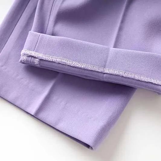 Women Lavender Pantsuit Fitted Blazer   Mid-High Rise Trousers Pantsuit Suit Office Wear