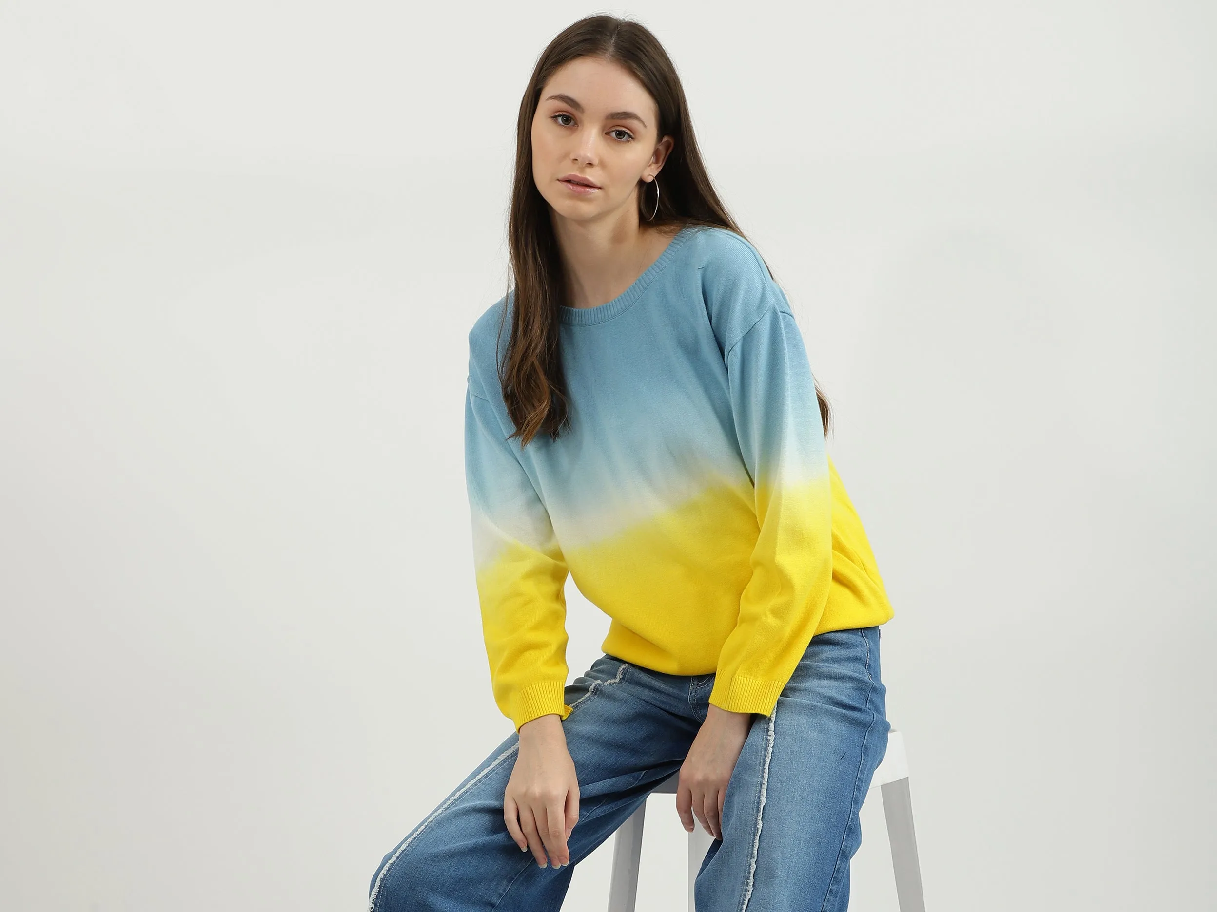 Women Ombre Round Neck Sweatshirt
