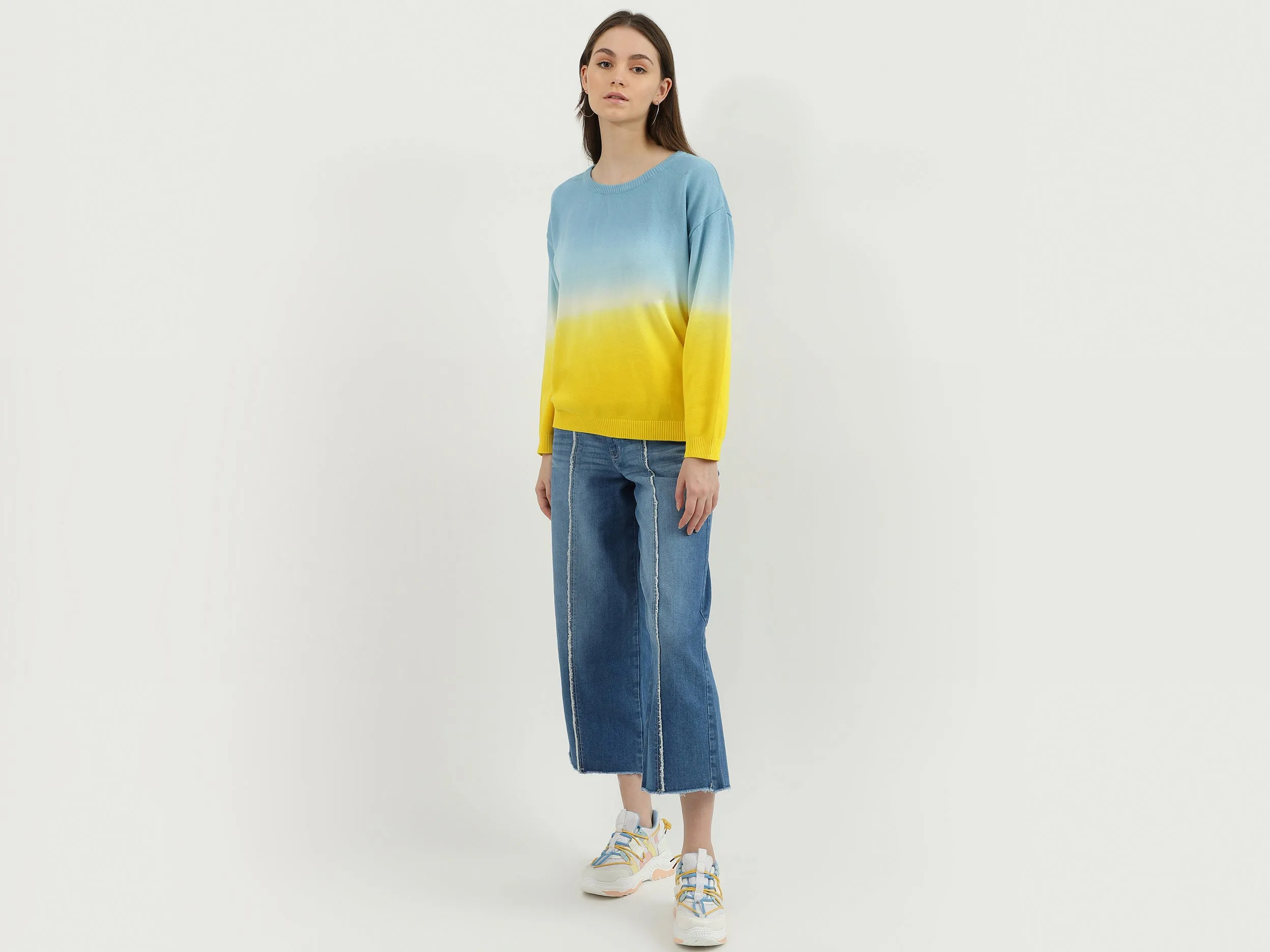 Women Ombre Round Neck Sweatshirt