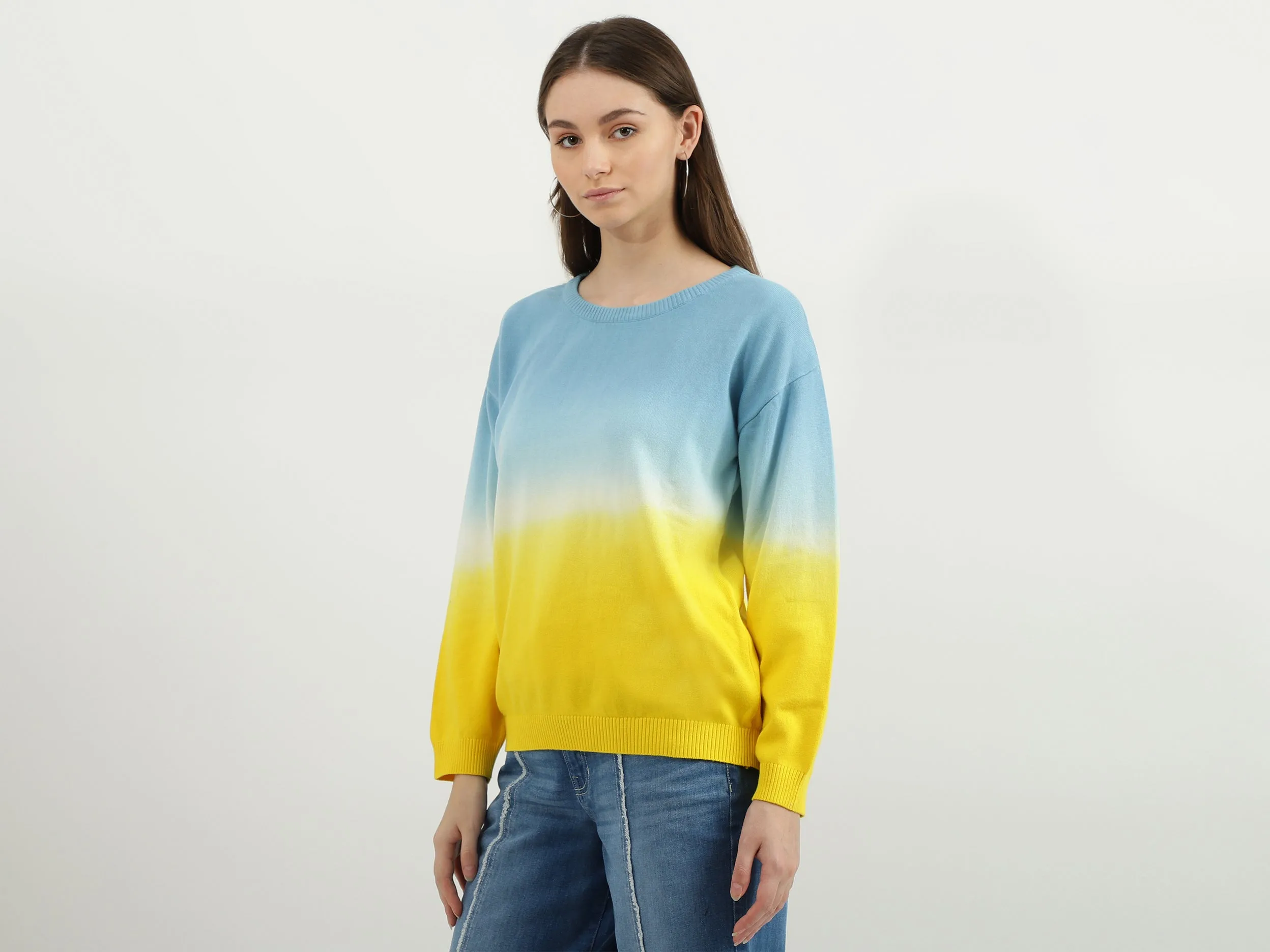 Women Ombre Round Neck Sweatshirt
