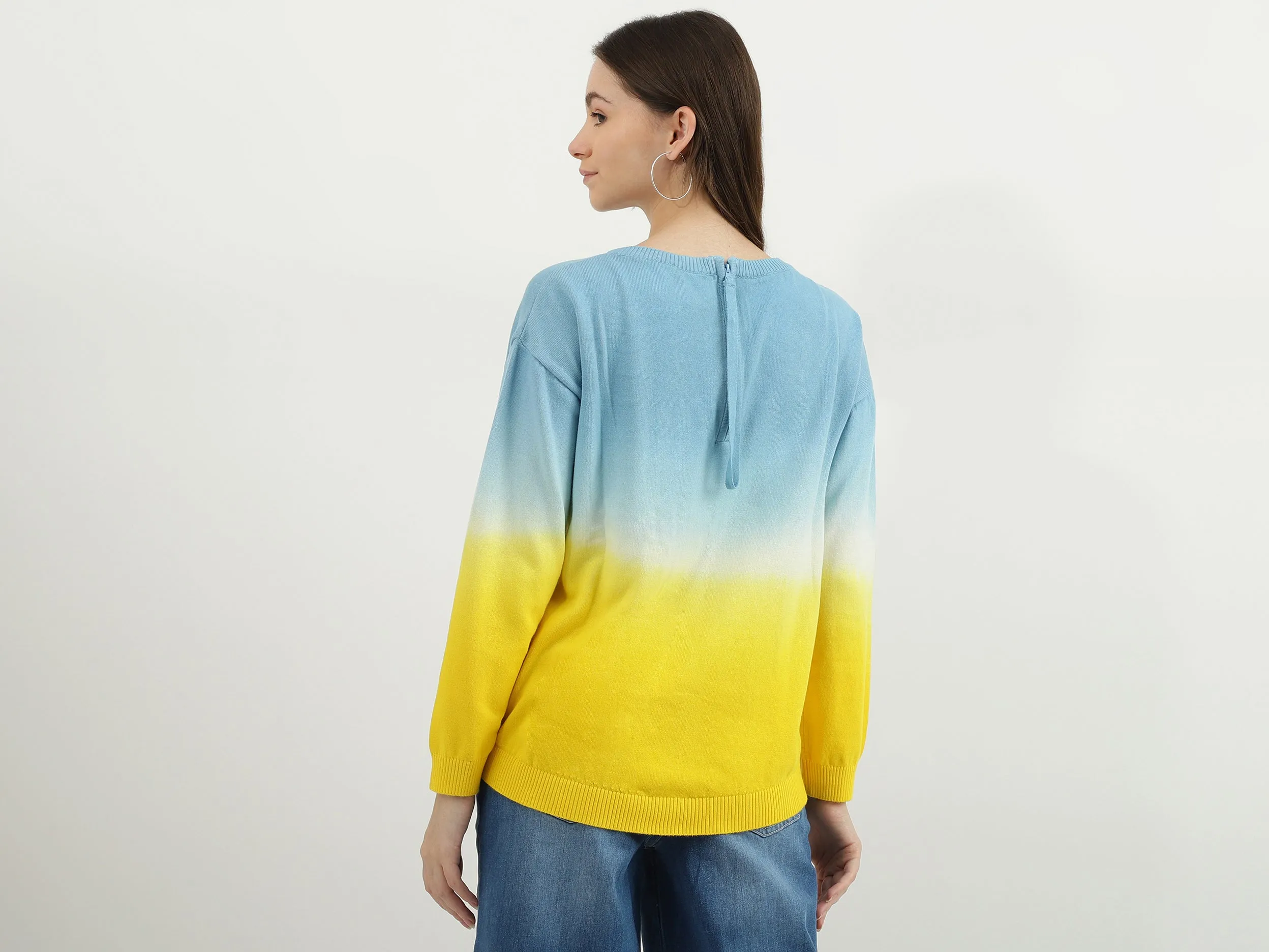 Women Ombre Round Neck Sweatshirt