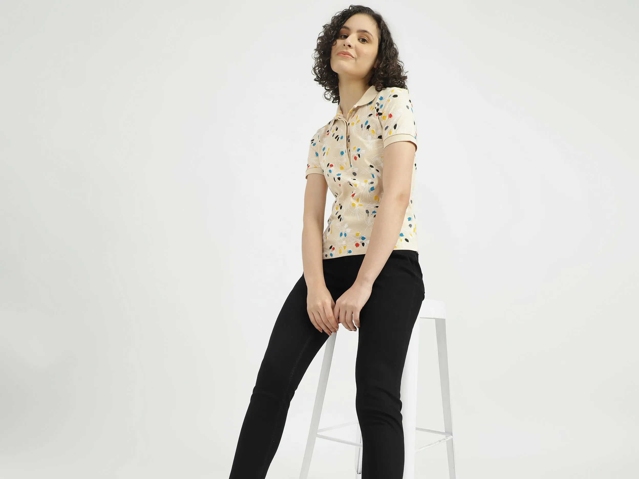 Women Printed Polo Collar T-shirt