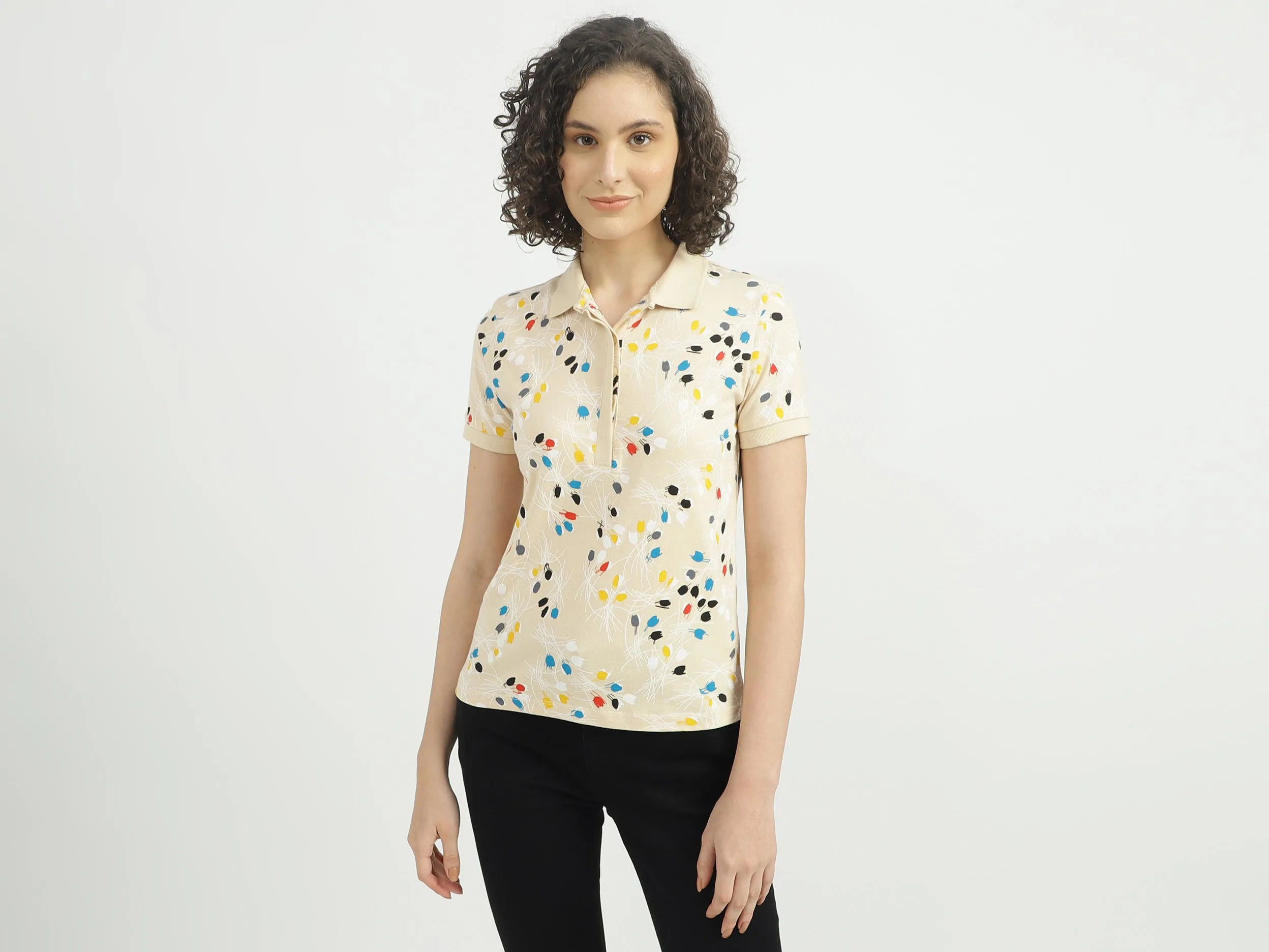 Women Printed Polo Collar T-shirt