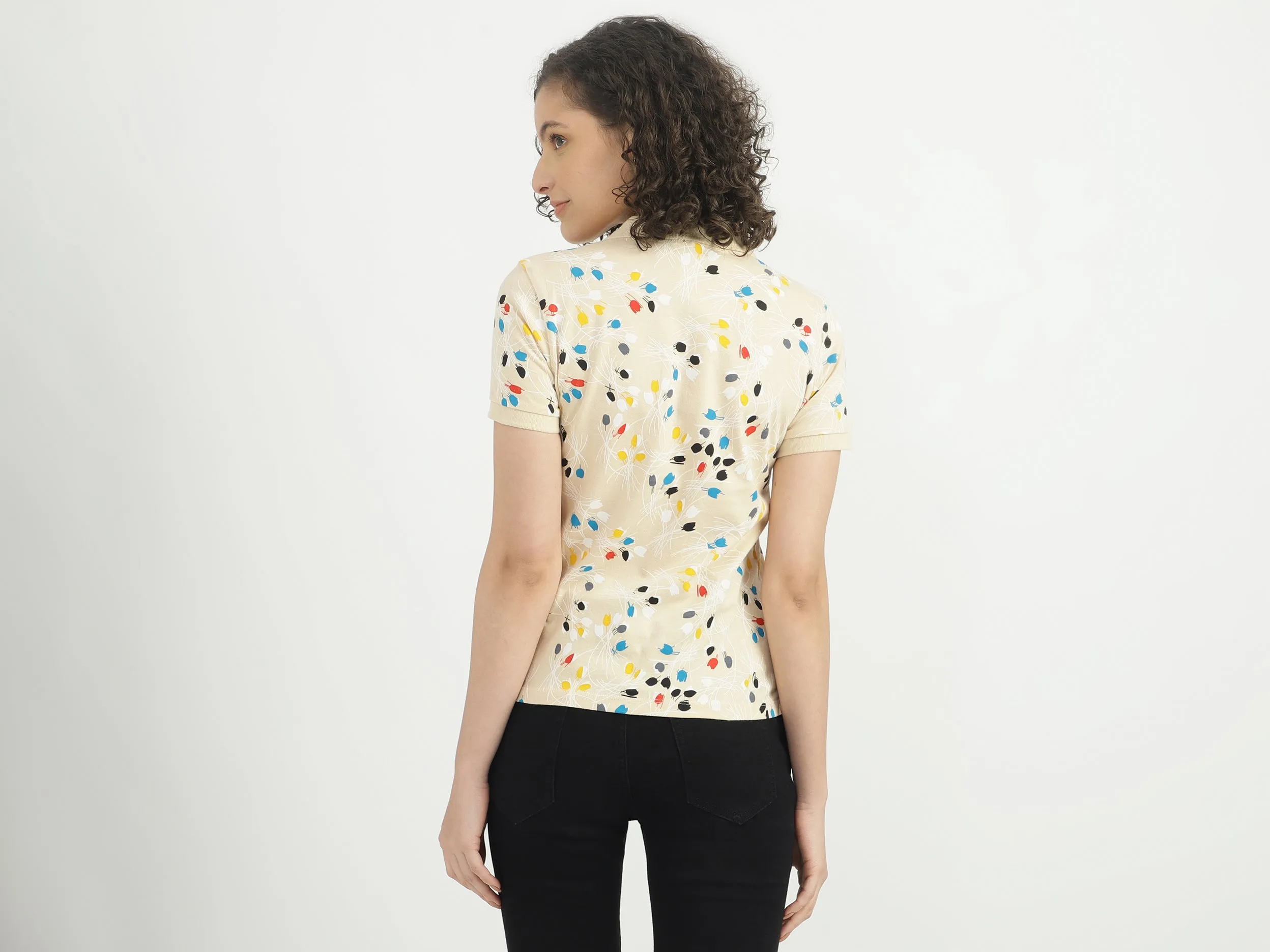 Women Printed Polo Collar T-shirt