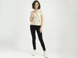 Women Printed Polo Collar T-shirt