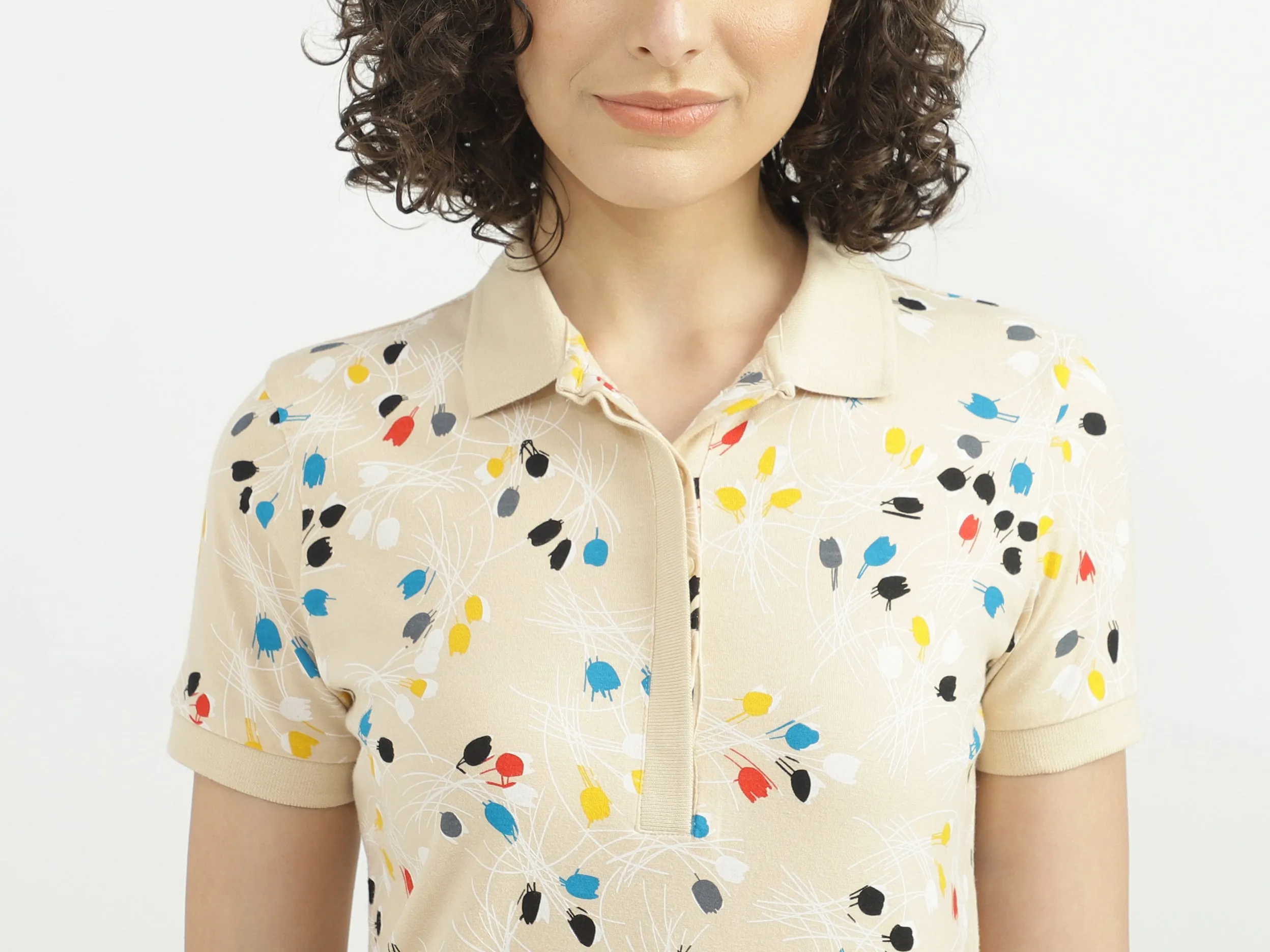 Women Printed Polo Collar T-shirt