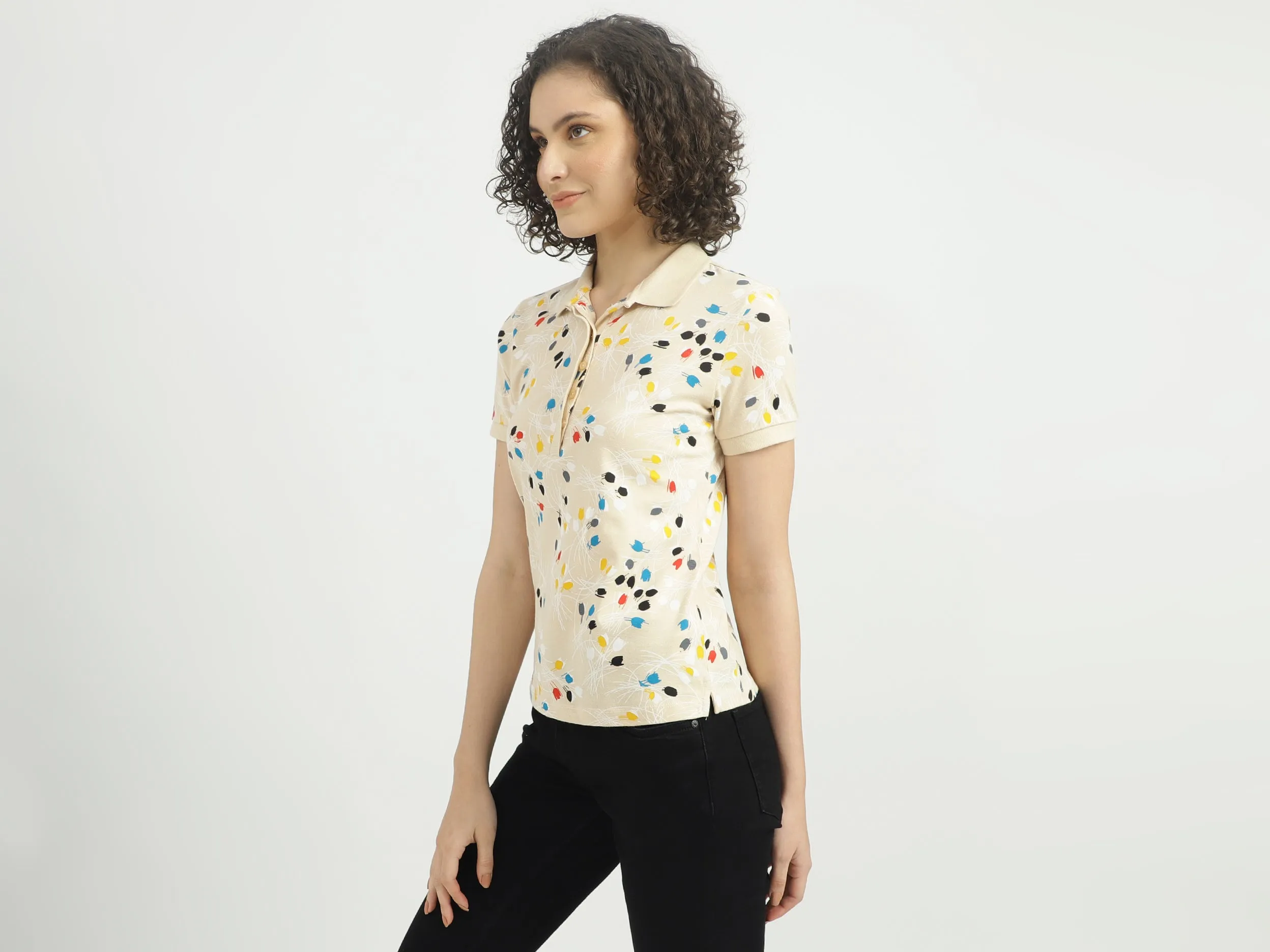Women Printed Polo Collar T-shirt