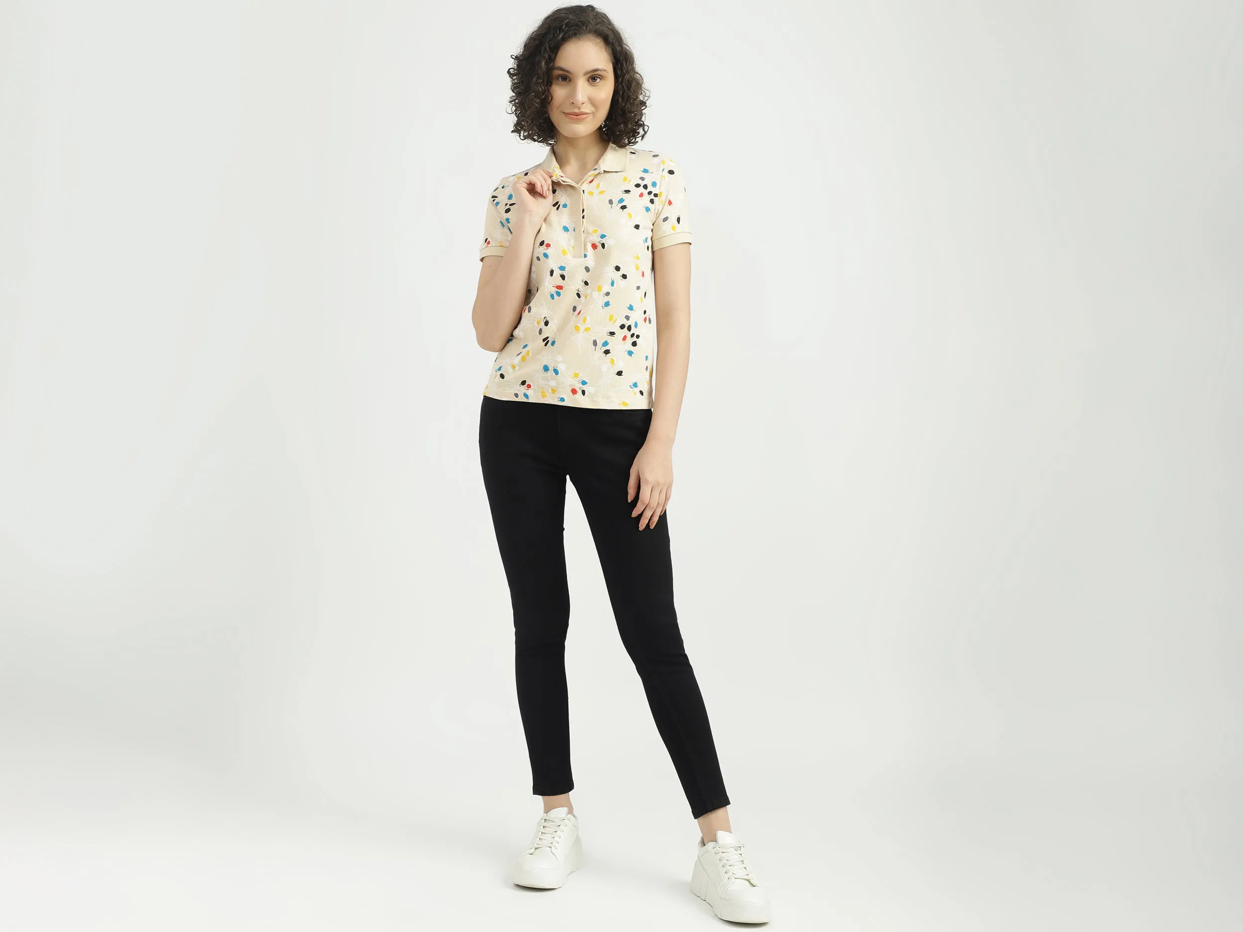 Women Printed Polo Collar T-shirt