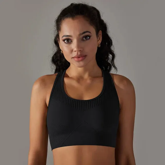 Women Seamless Sport Bra with Chest Pads - Push-up Workout Yoga Bra, Female Training Workout Vest, Yoga Running Fitness Tank Top