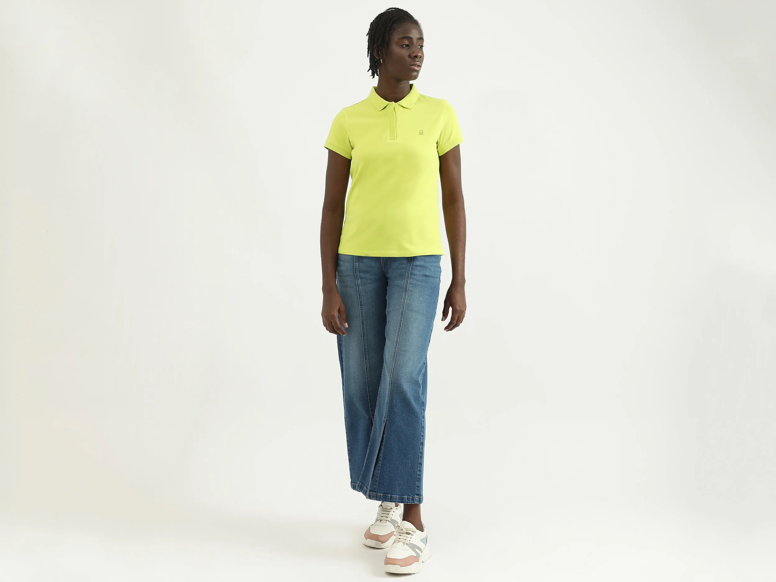 Women Solid Polo Collar T-shirt