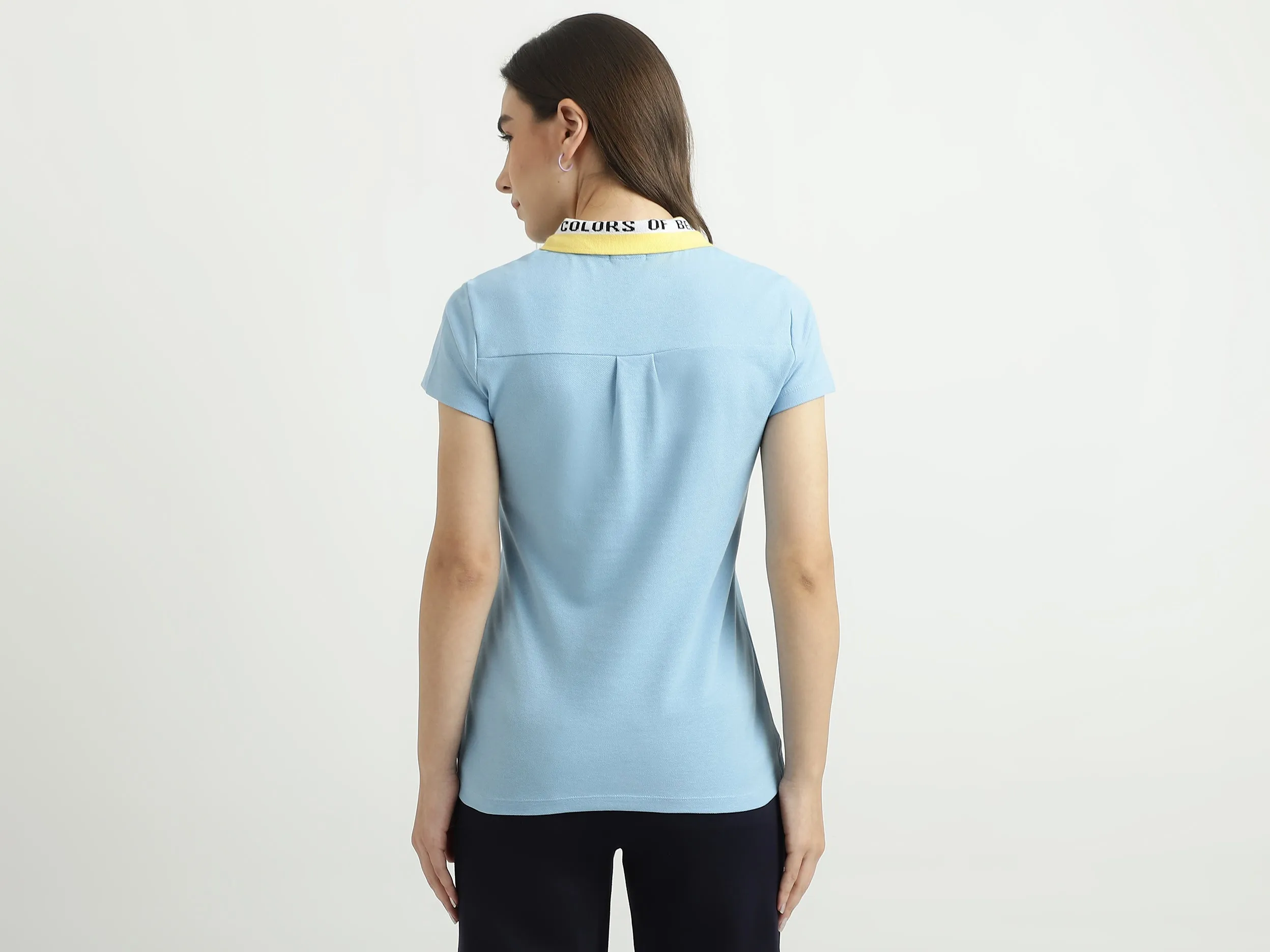Women Solid Polo Collar T-shirt