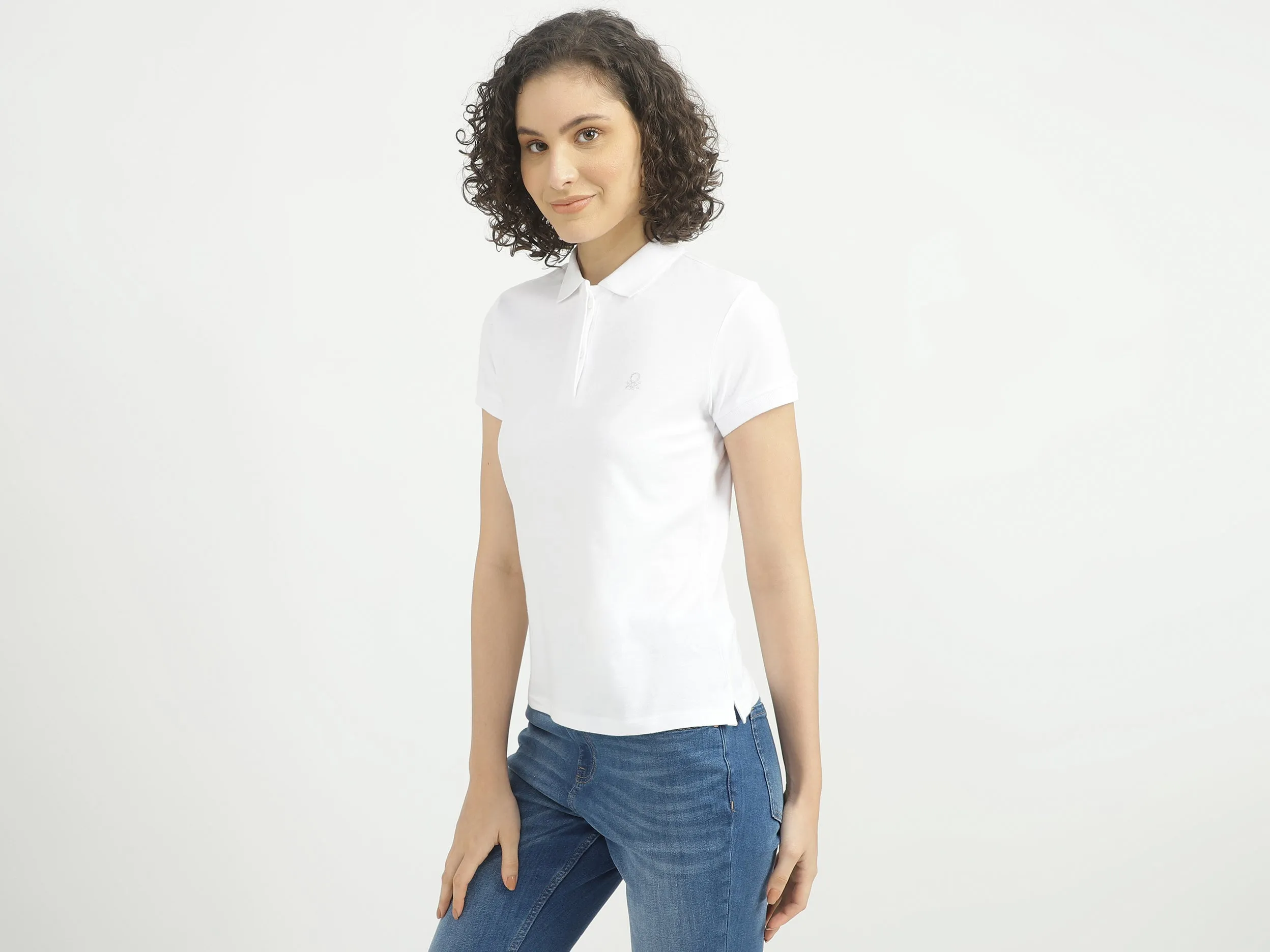 Women Solid Polo Collar T-shirt