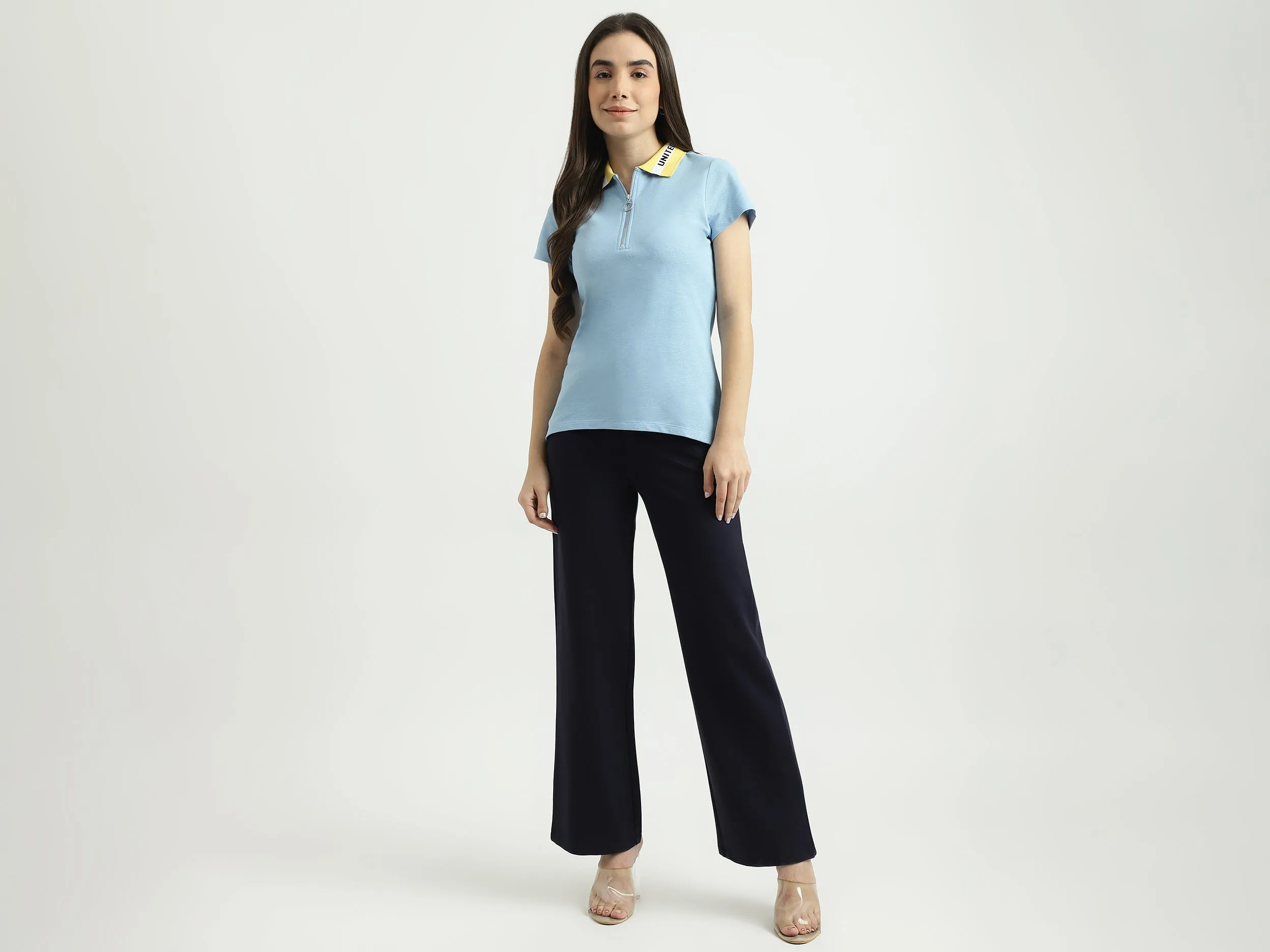 Women Solid Polo Collar T-shirt