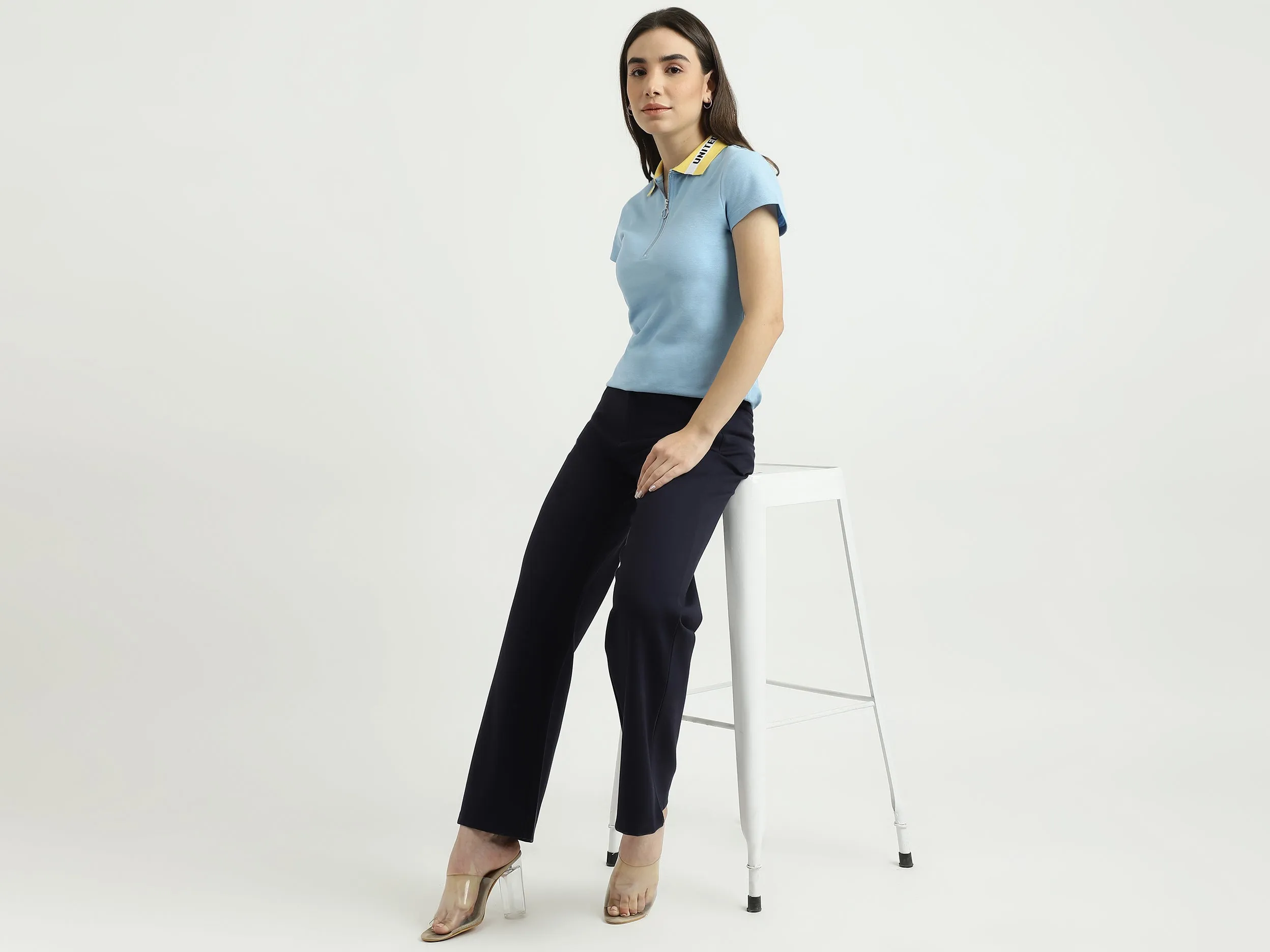 Women Solid Polo Collar T-shirt