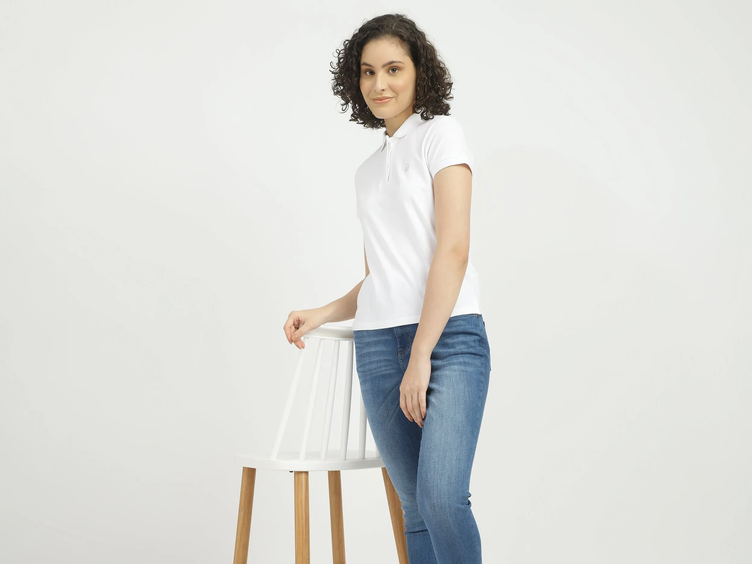 Women Solid Polo Collar T-shirt