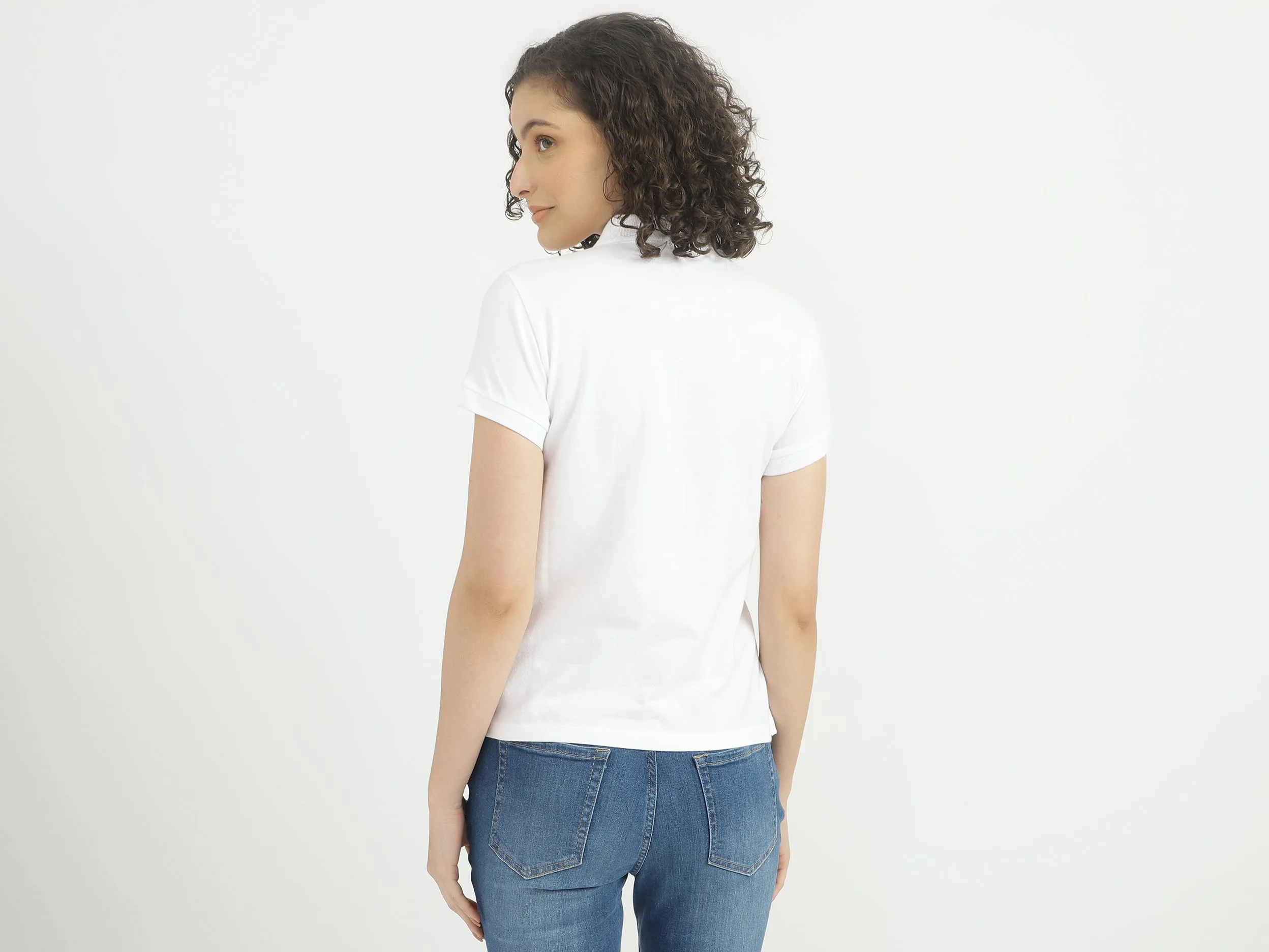 Women Solid Polo Collar T-shirt