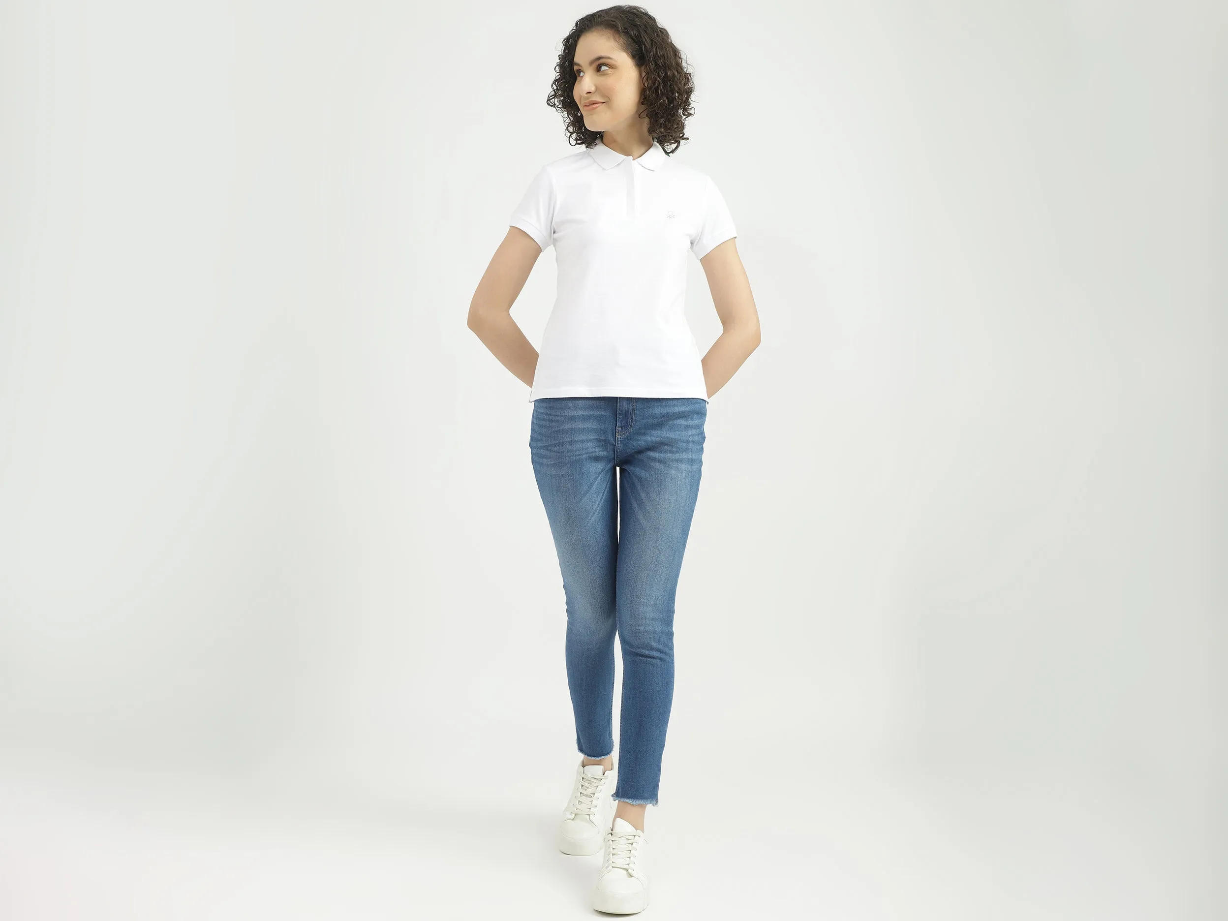 Women Solid Polo Collar T-shirt