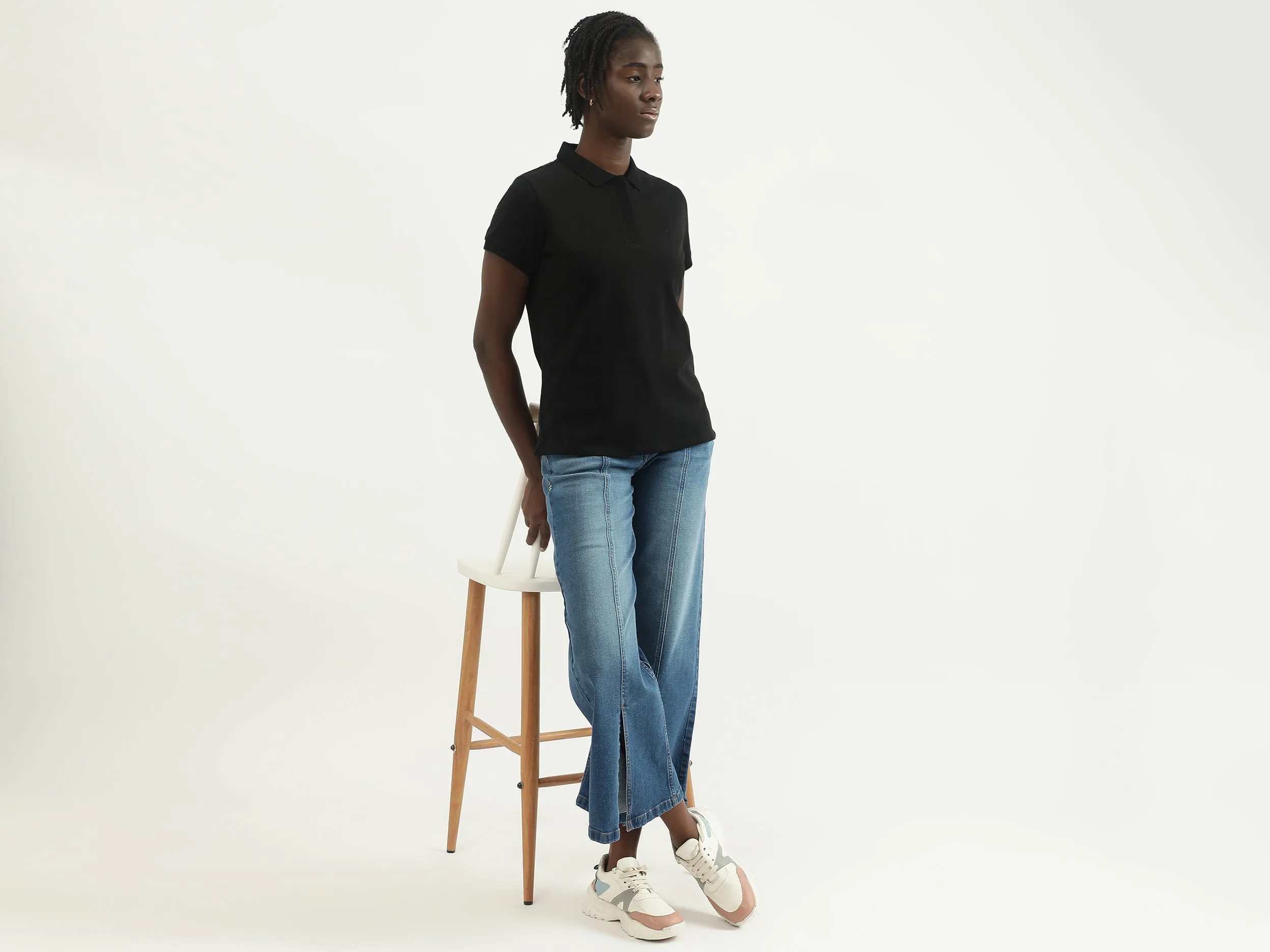 Women Solid Polo Collar T-shirt