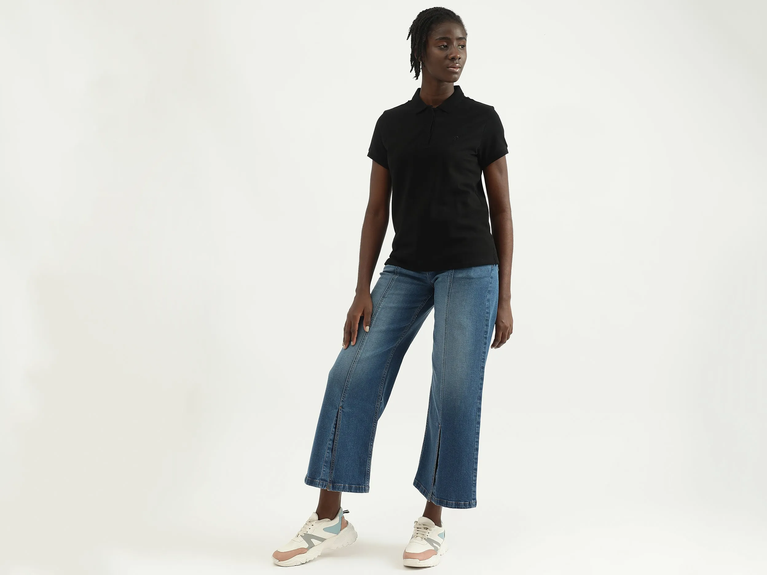 Women Solid Polo Collar T-shirt