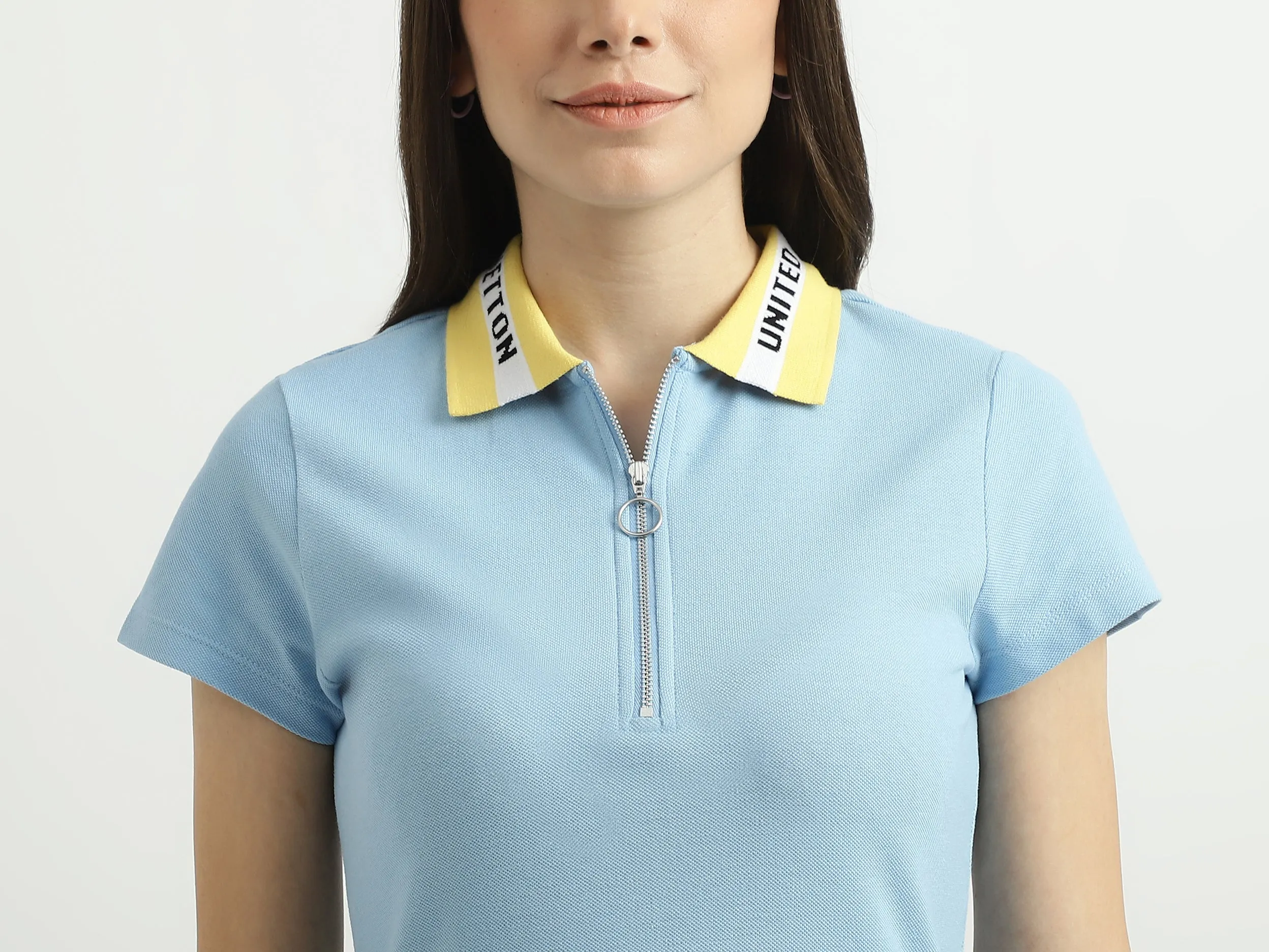 Women Solid Polo Collar T-shirt