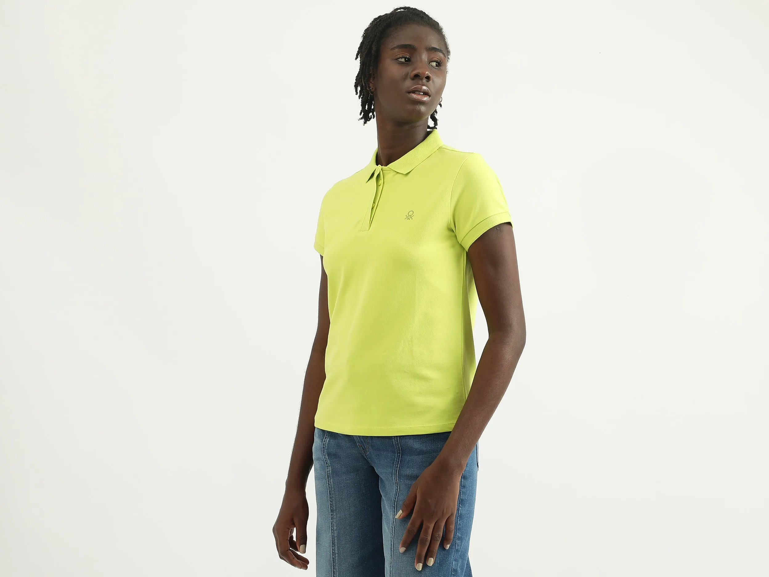 Women Solid Polo Collar T-shirt