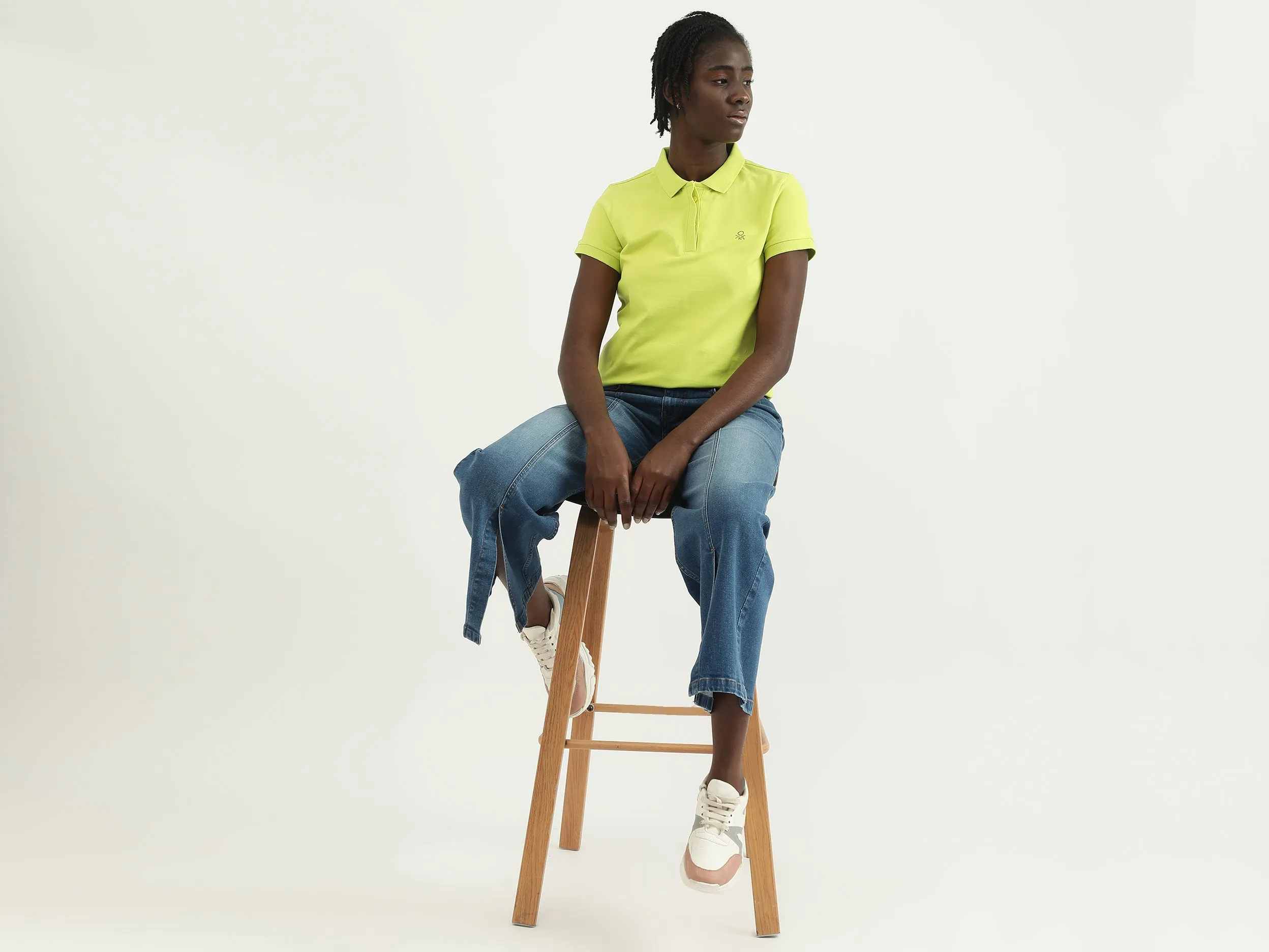 Women Solid Polo Collar T-shirt