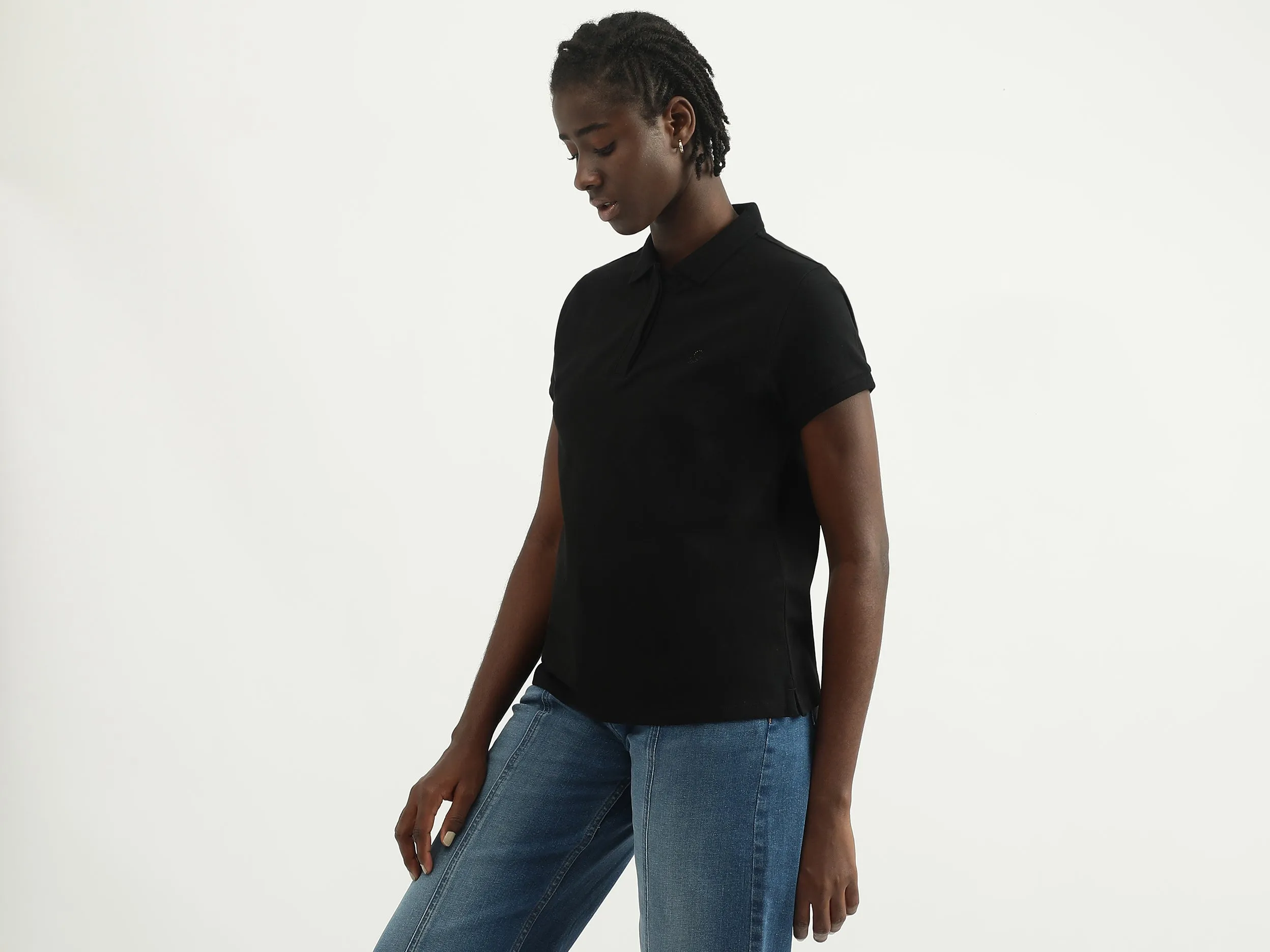 Women Solid Polo Collar T-shirt