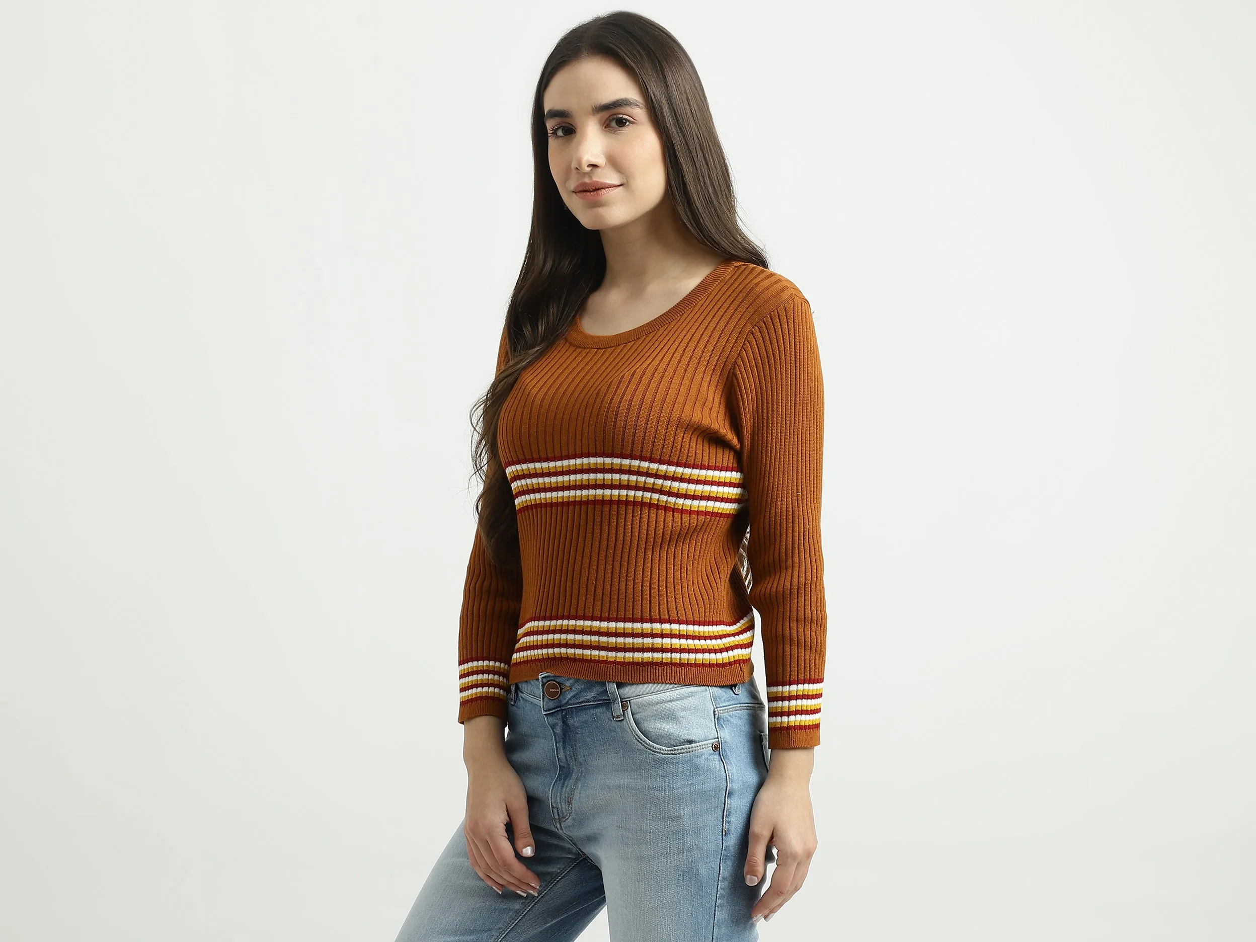 Women Striped Round Neck Sweater