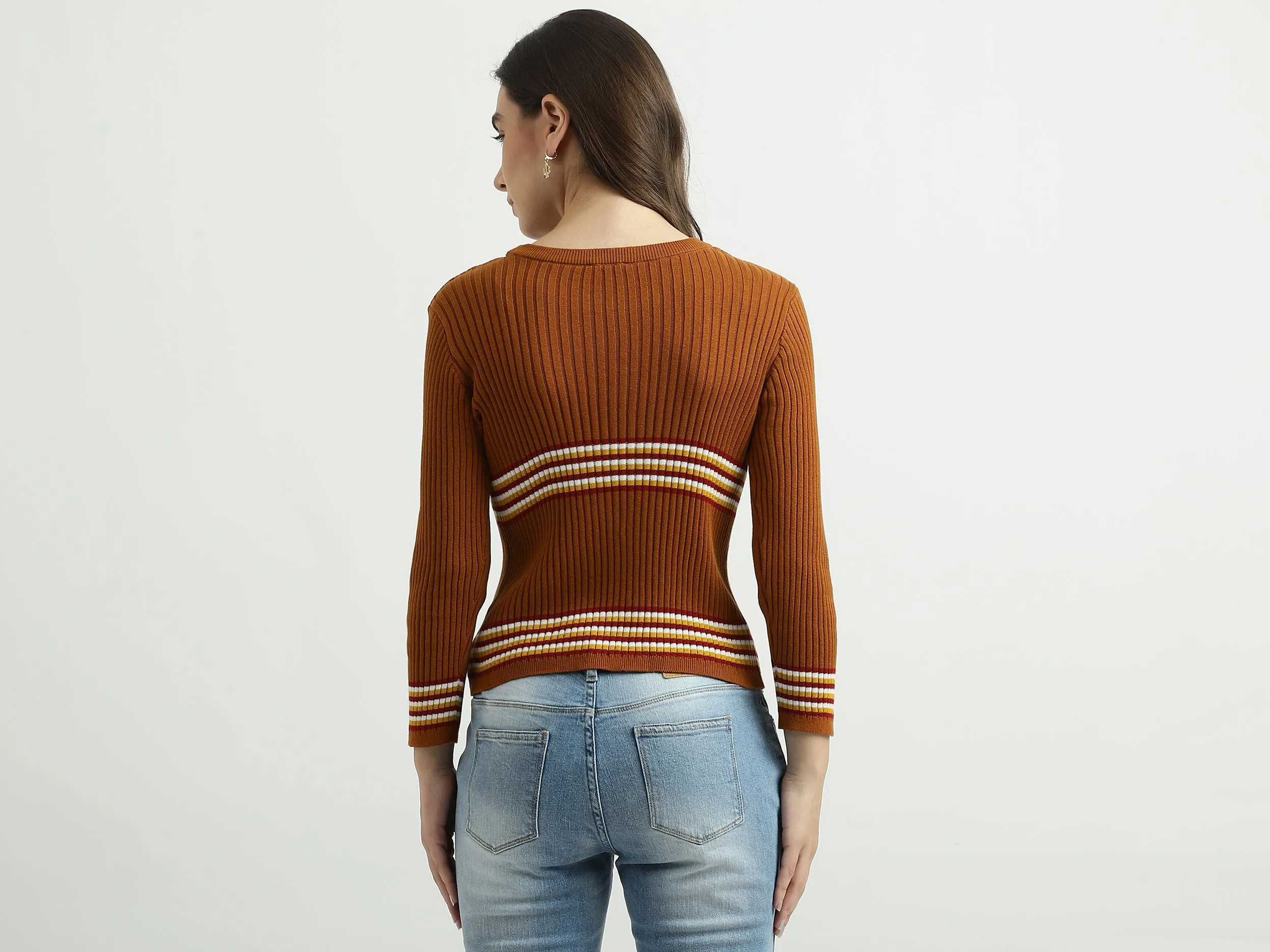 Women Striped Round Neck Sweater
