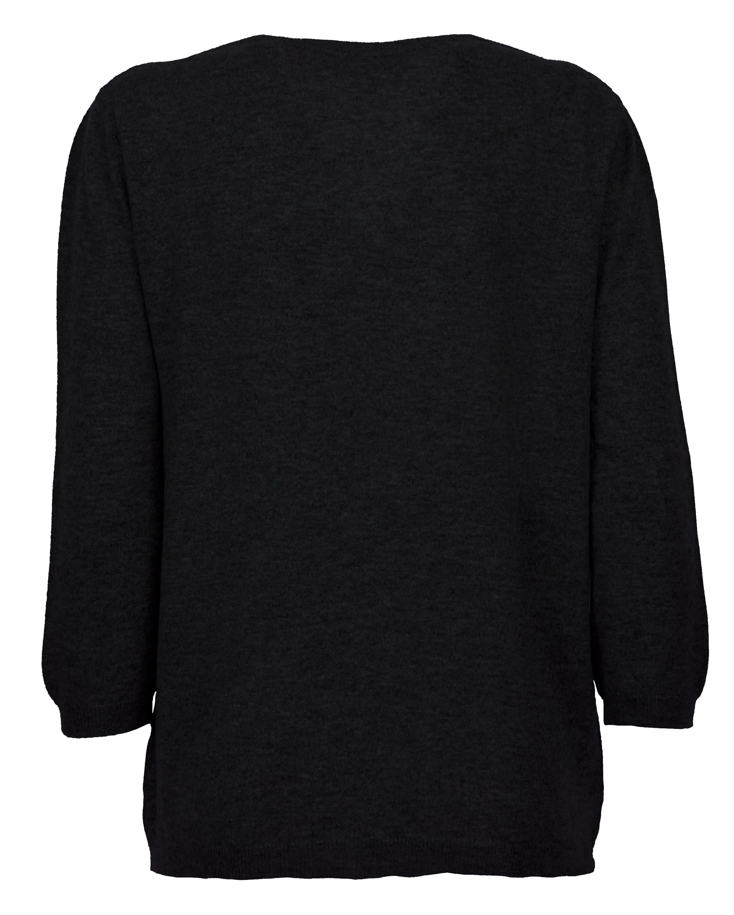 Women's Cashmere 3/4 Sleeve Wide V-Neck Jumper Black