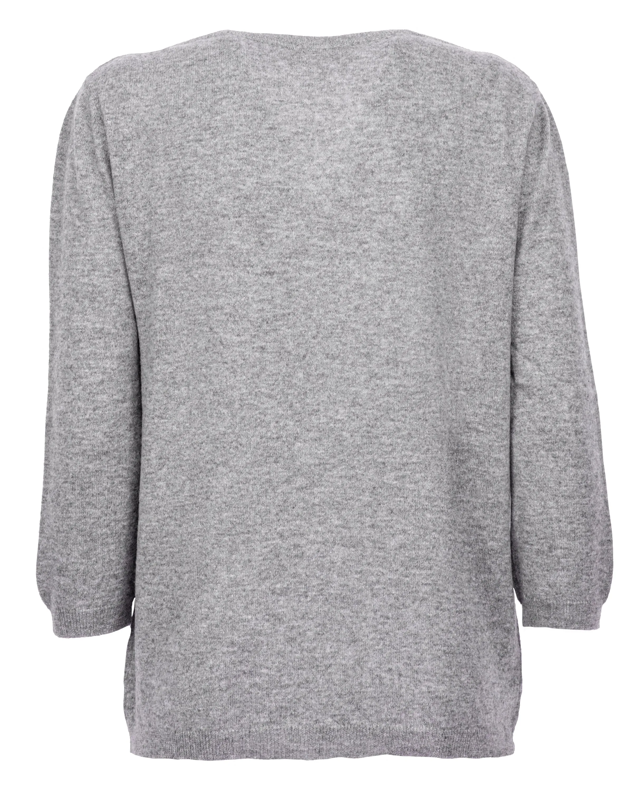 Women's Cashmere 3/4 Sleeve Wide V-Neck Jumper Melange Gray