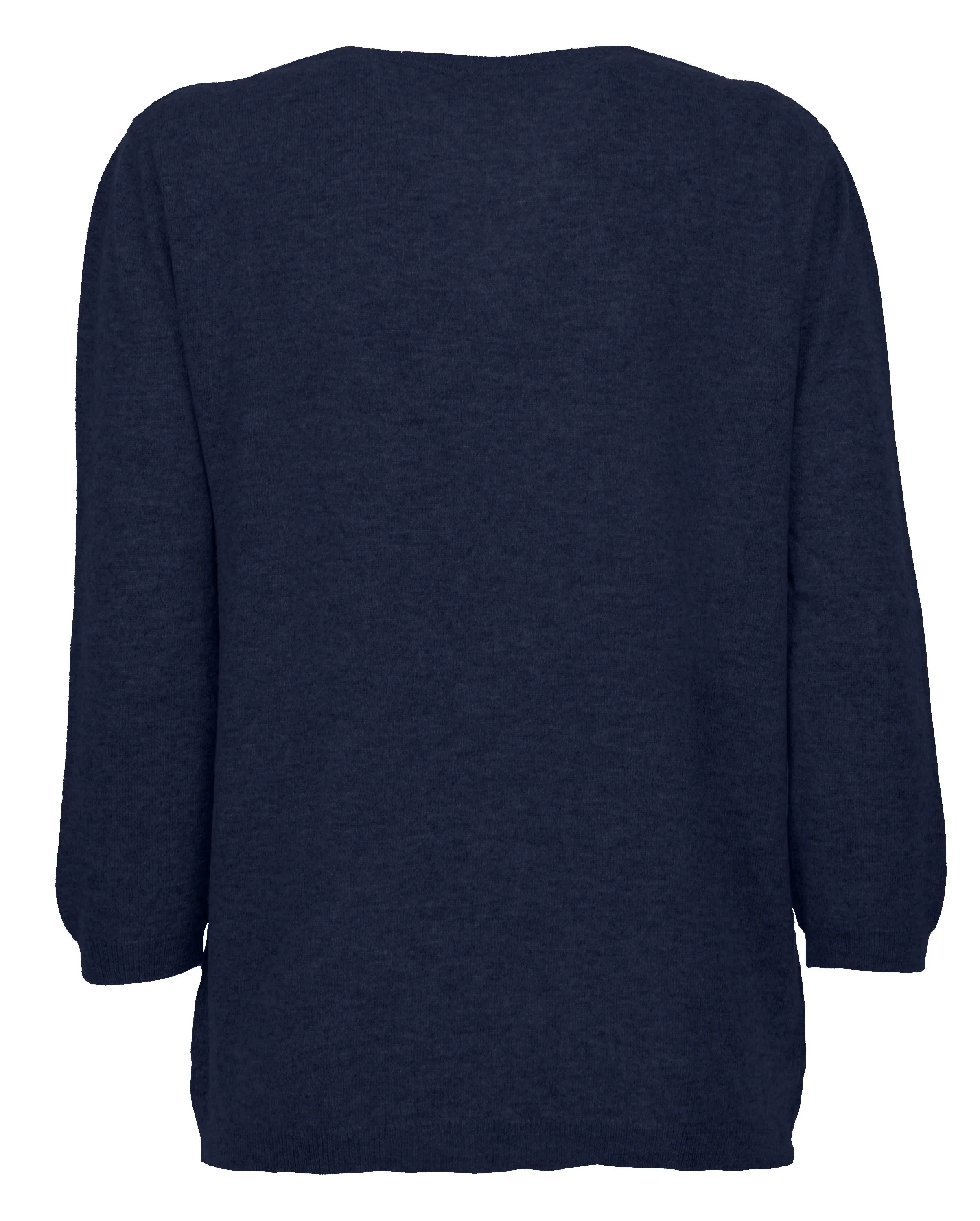 Women's Cashmere 3/4 Sleeve Wide V-Neck Jumper Night Blue