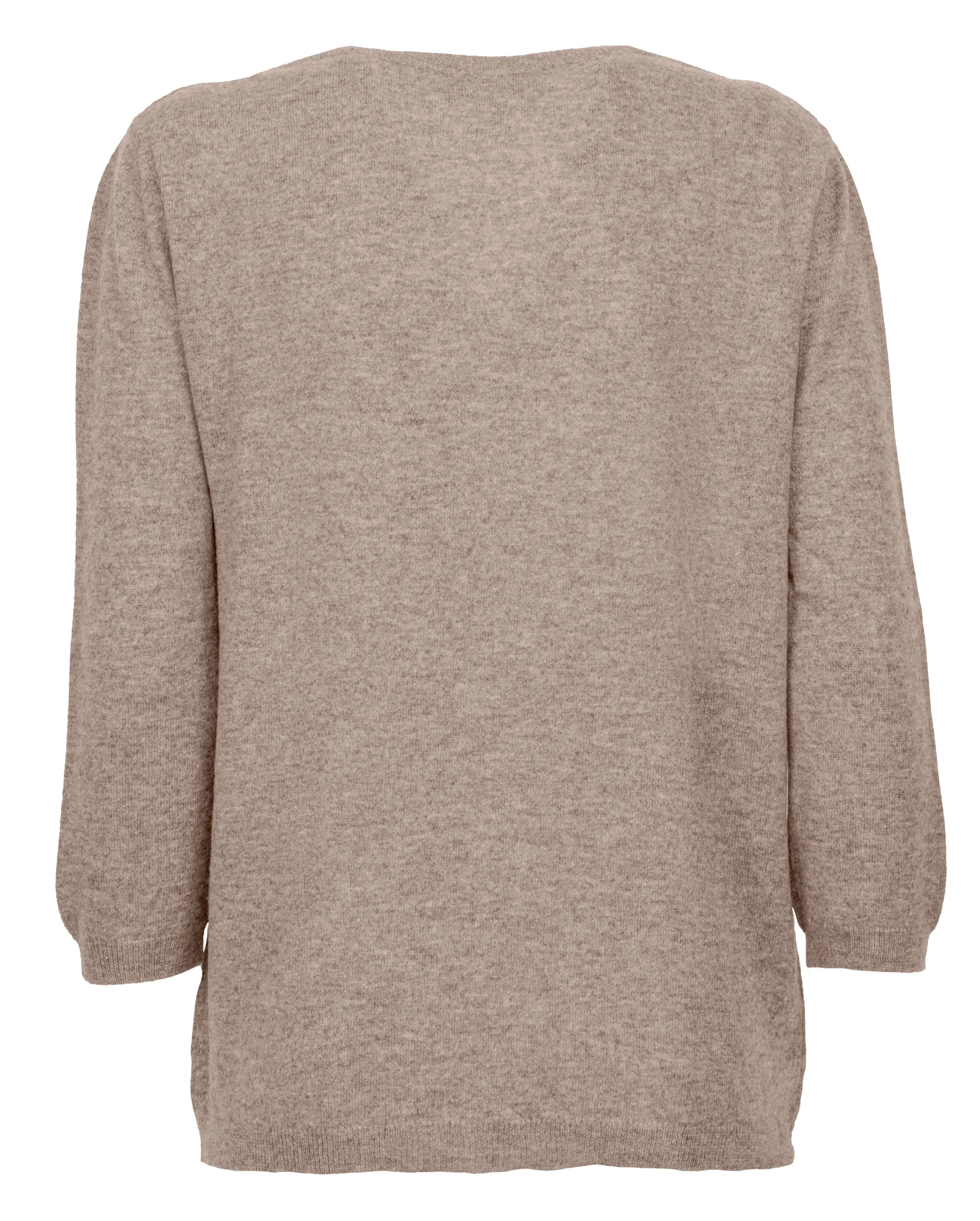 Women's Cashmere 3/4 Sleeve Wide V-Neck Jumper Taupe