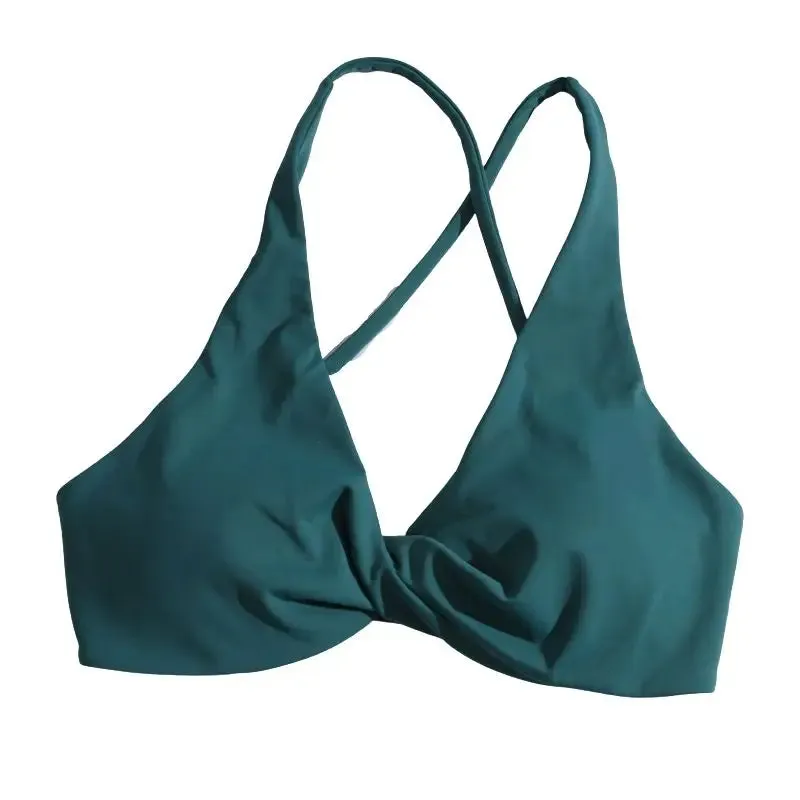 Women's Cross Back Pleated Sport Bra - Athletic Tank Top for Fitness - Sexy Hollow Workout Vest