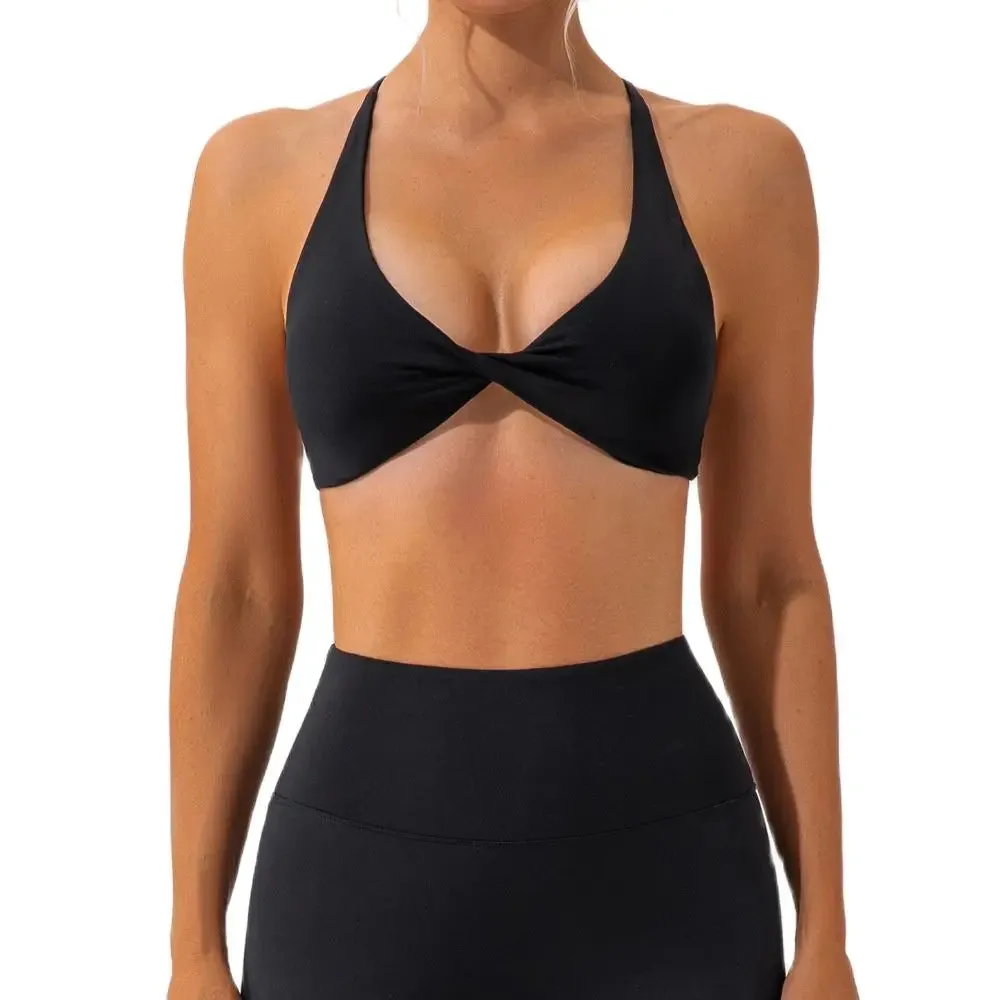 Women's Cross Back Pleated Sport Bra - Athletic Tank Top for Fitness - Sexy Hollow Workout Vest