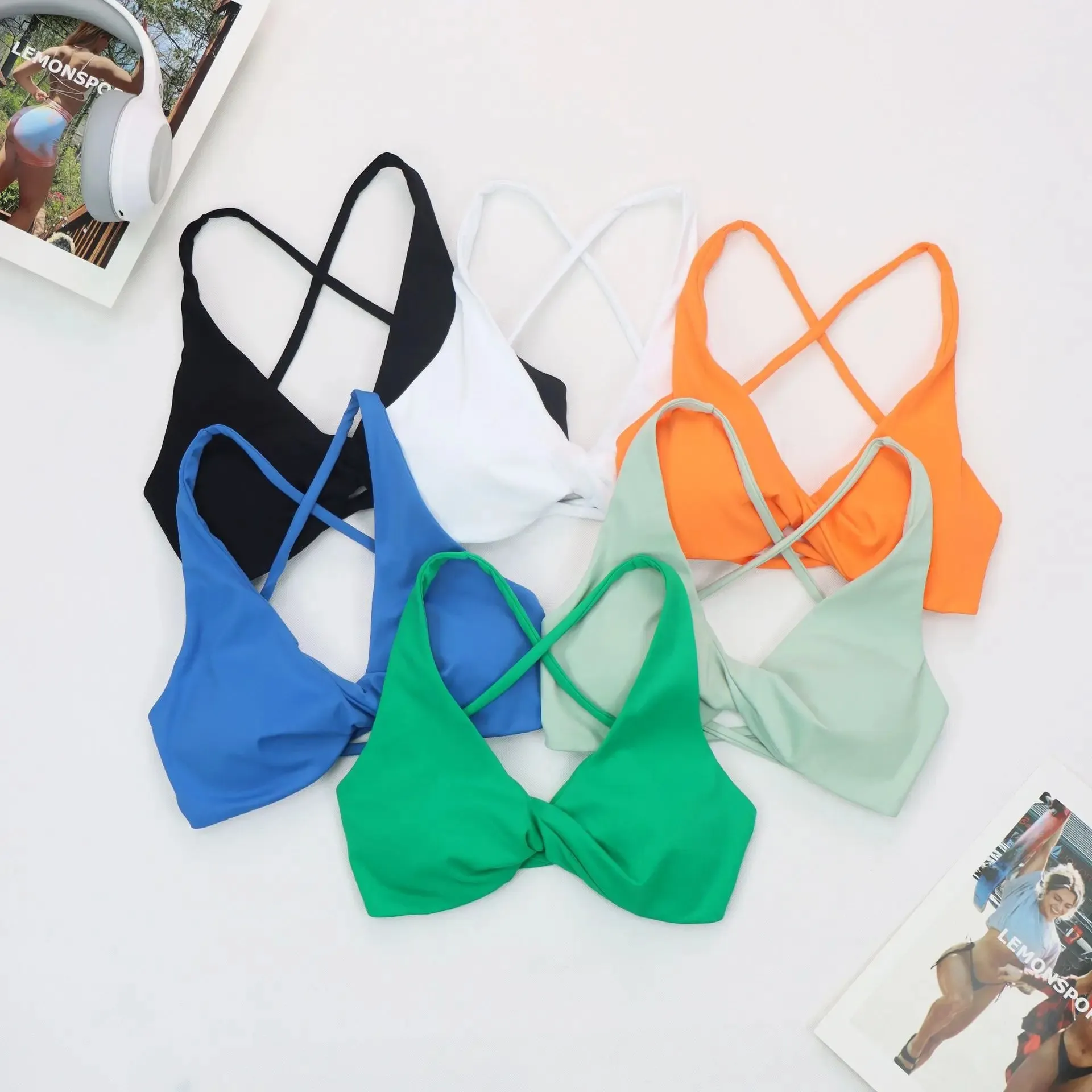 Women's Cross Back Pleated Sport Bra - Athletic Tank Top for Fitness - Sexy Hollow Workout Vest