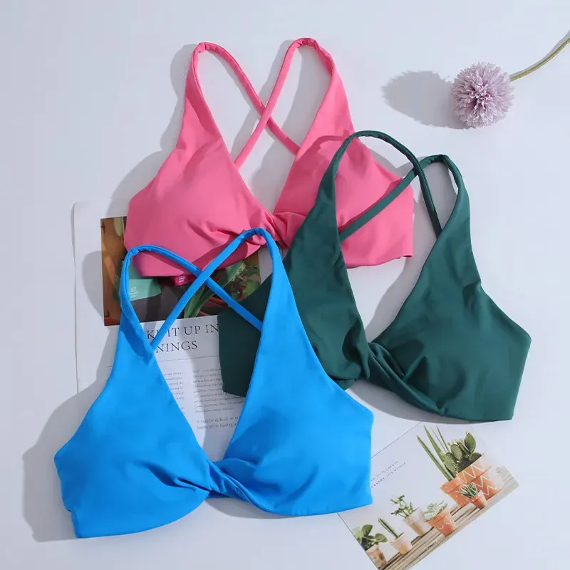 Women's Cross Back Pleated Sport Bra - Athletic Tank Top for Fitness - Sexy Hollow Workout Vest