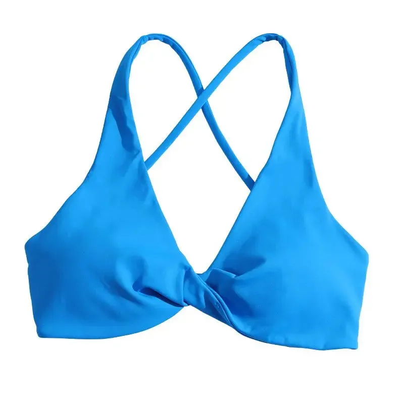 Women's Cross Back Pleated Sport Bra - Athletic Tank Top for Fitness - Sexy Hollow Workout Vest
