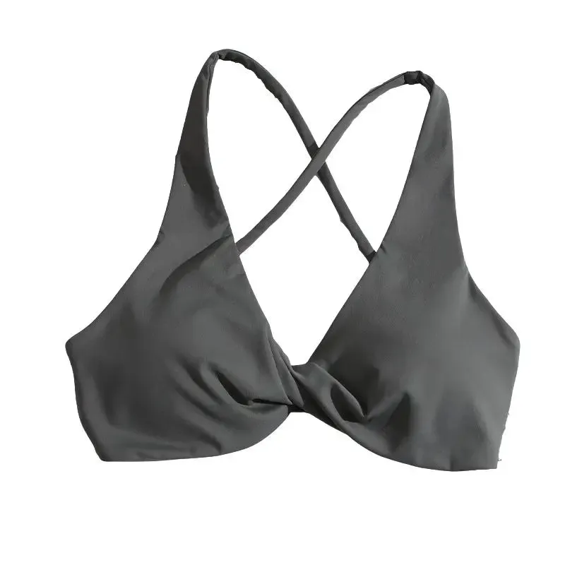 Women's Cross Back Pleated Sport Bra - Athletic Tank Top for Fitness - Sexy Hollow Workout Vest