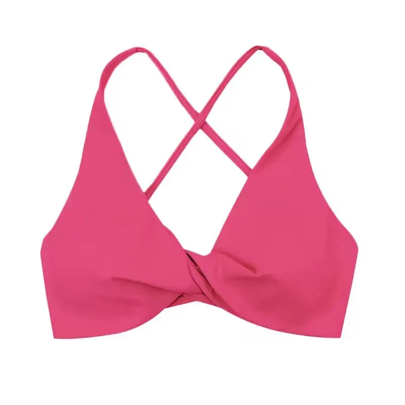 Women's Cross Back Pleated Sport Bra - Athletic Tank Top for Fitness - Sexy Hollow Workout Vest